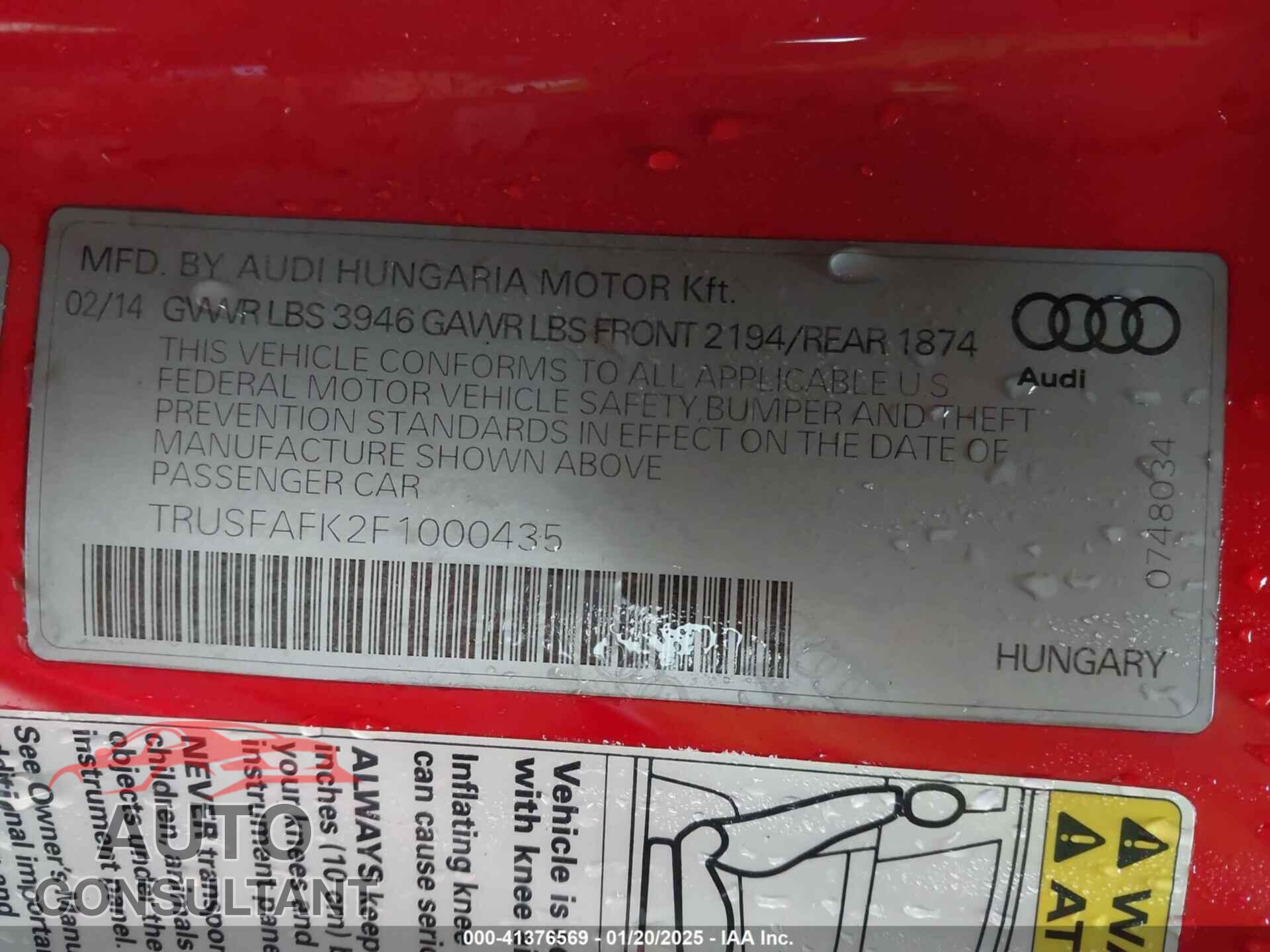 AUDI TT 2015 - TRUSFAFK2F1000435