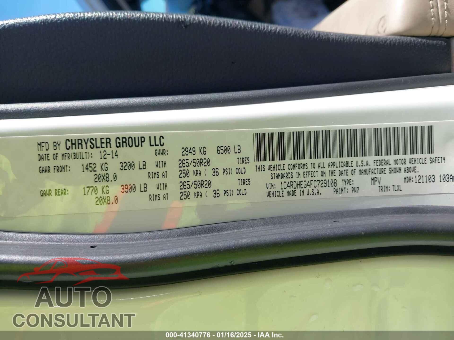 DODGE DURANGO 2015 - 1C4RDHEG4FC729108