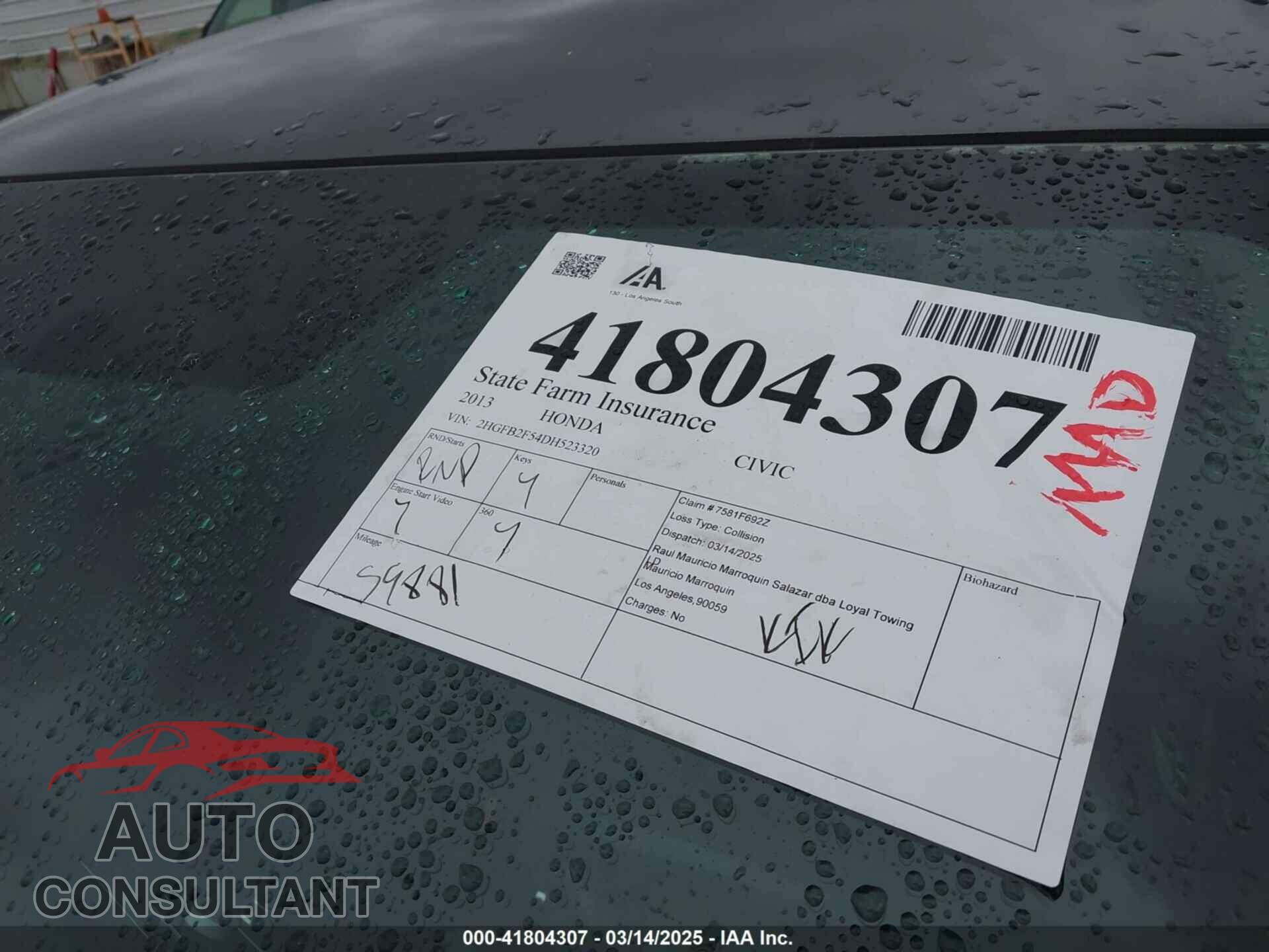 HONDA CIVIC 2013 - 2HGFB2F54DH523320
