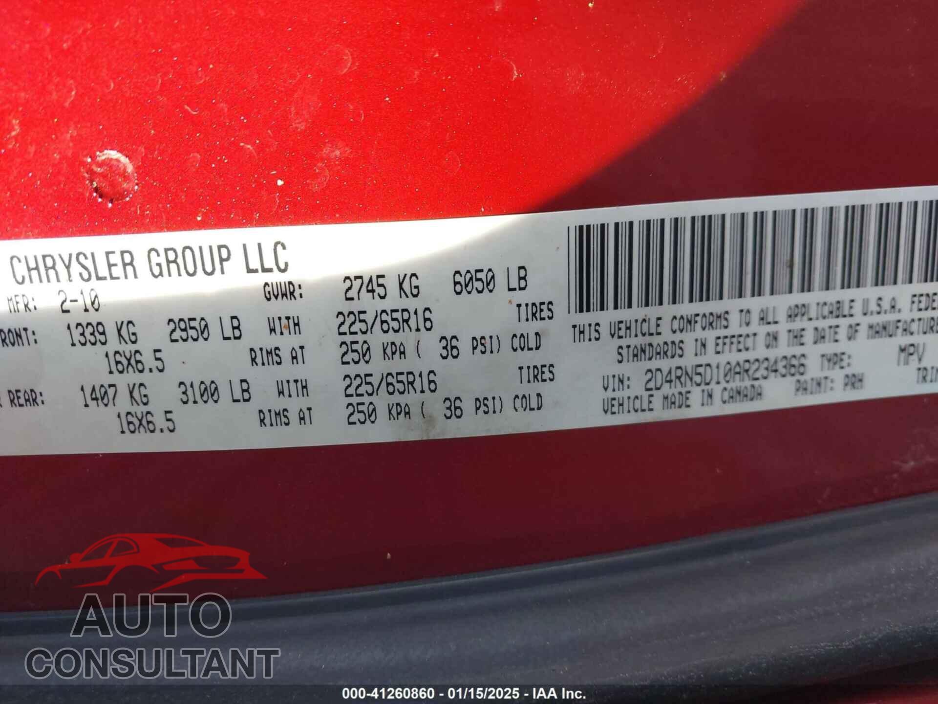 DODGE GRAND CARAVAN 2010 - 2D4RN5D10AR234366