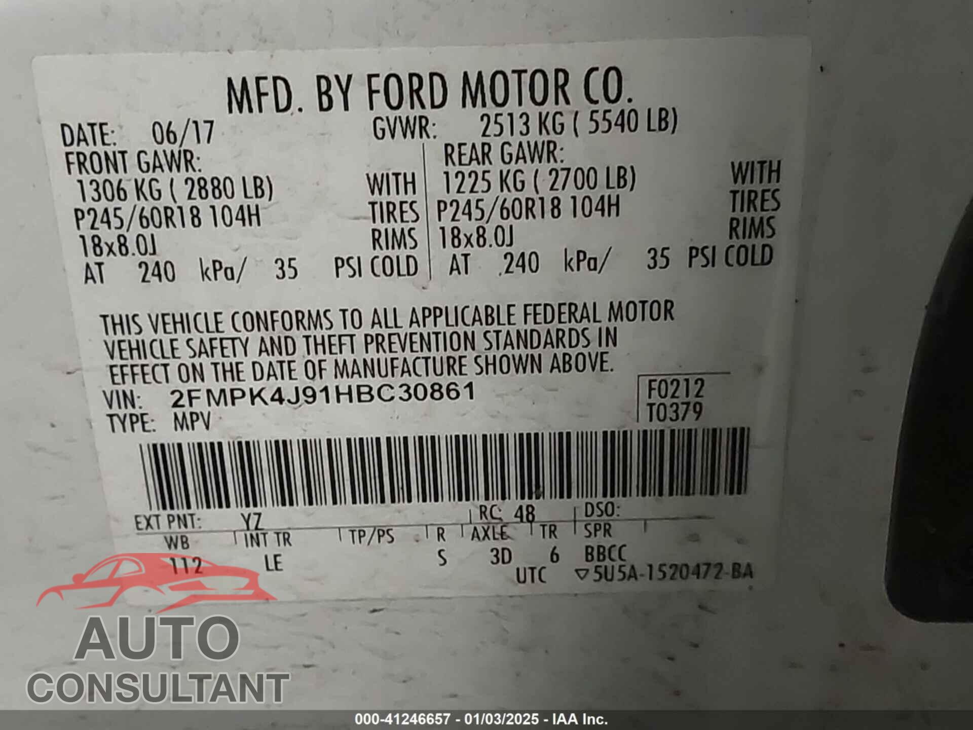 FORD EDGE 2017 - 2FMPK4J91HBC30861