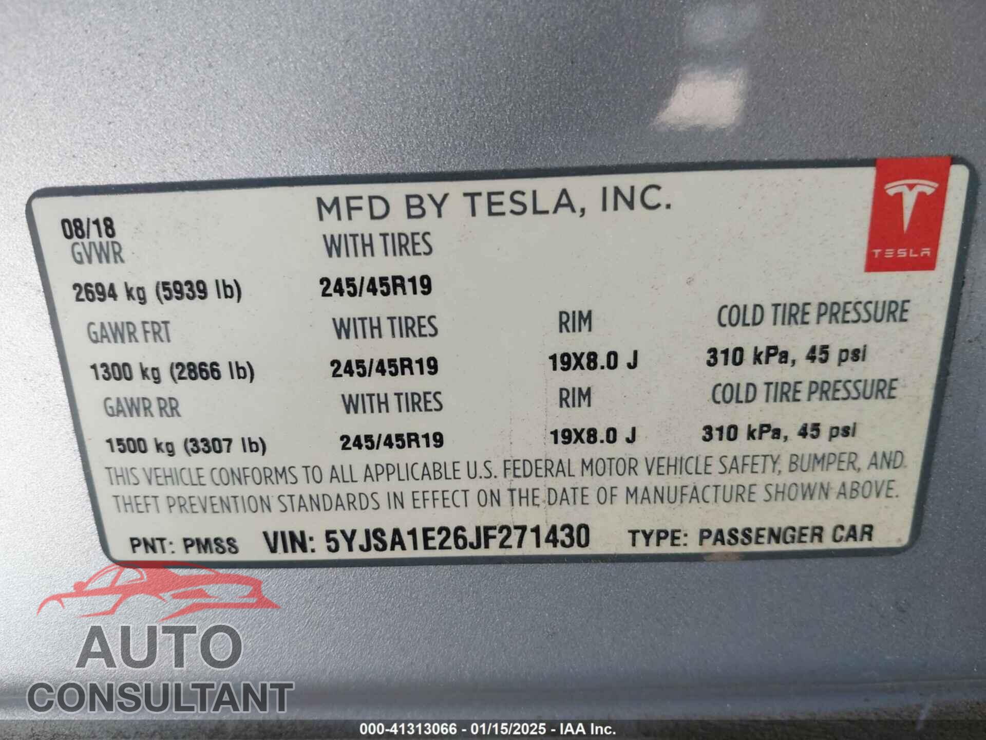 TESLA MODEL S 2018 - 5YJSA1E26JF271430