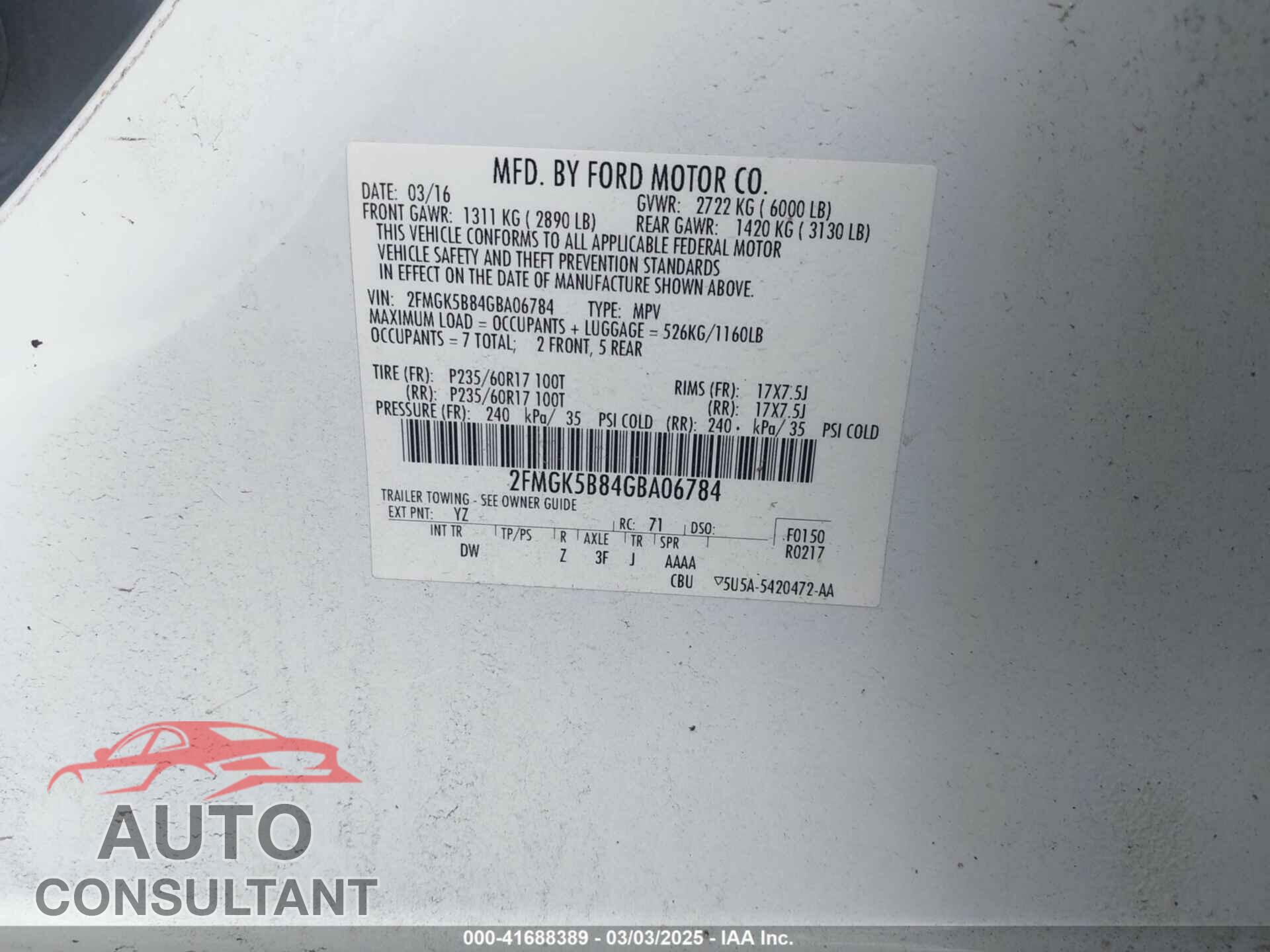 FORD FLEX 2016 - 2FMGK5B84GBA06784