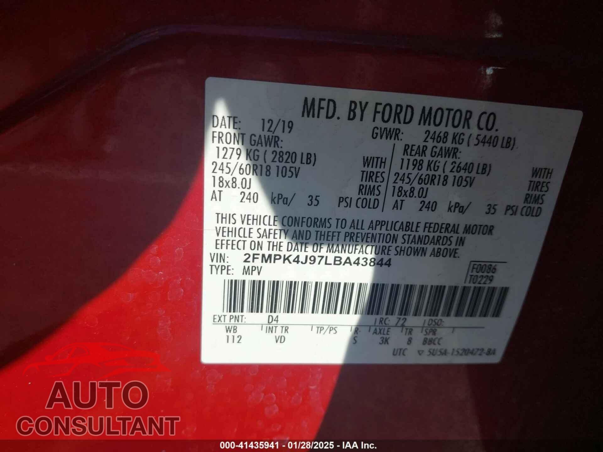 FORD EDGE 2020 - 2FMPK4J97LBA43844