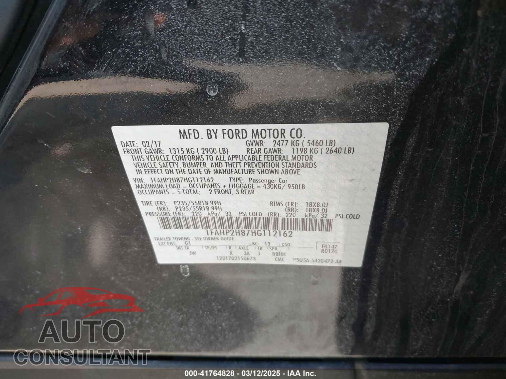 FORD TAURUS 2017 - 1FAHP2H87HG112162