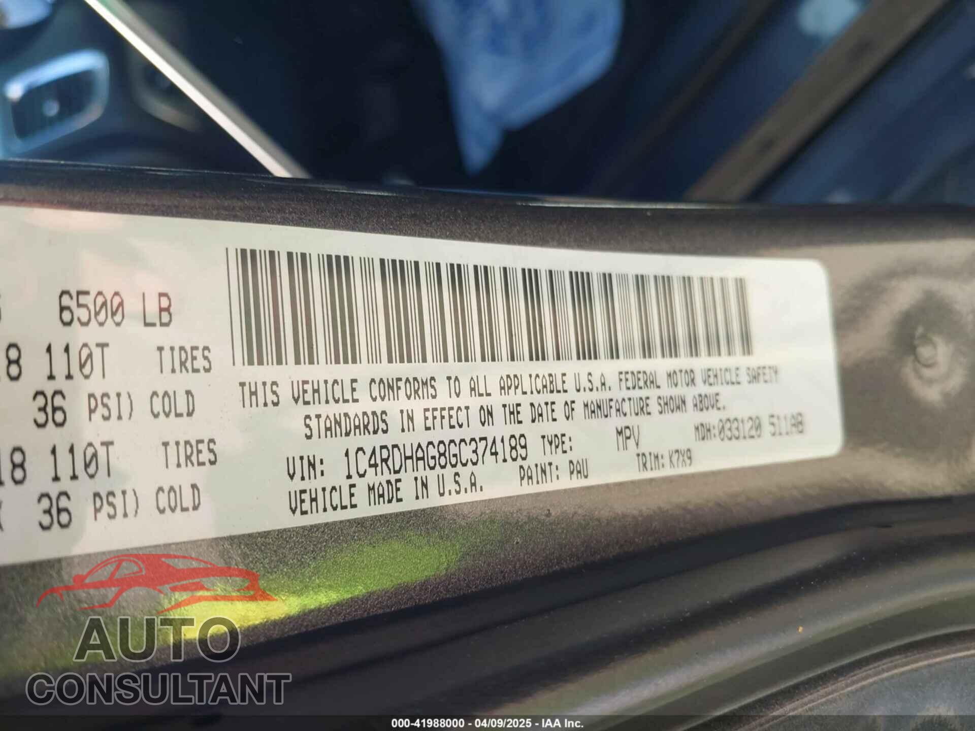 DODGE DURANGO 2016 - 1C4RDHAG8GC374189