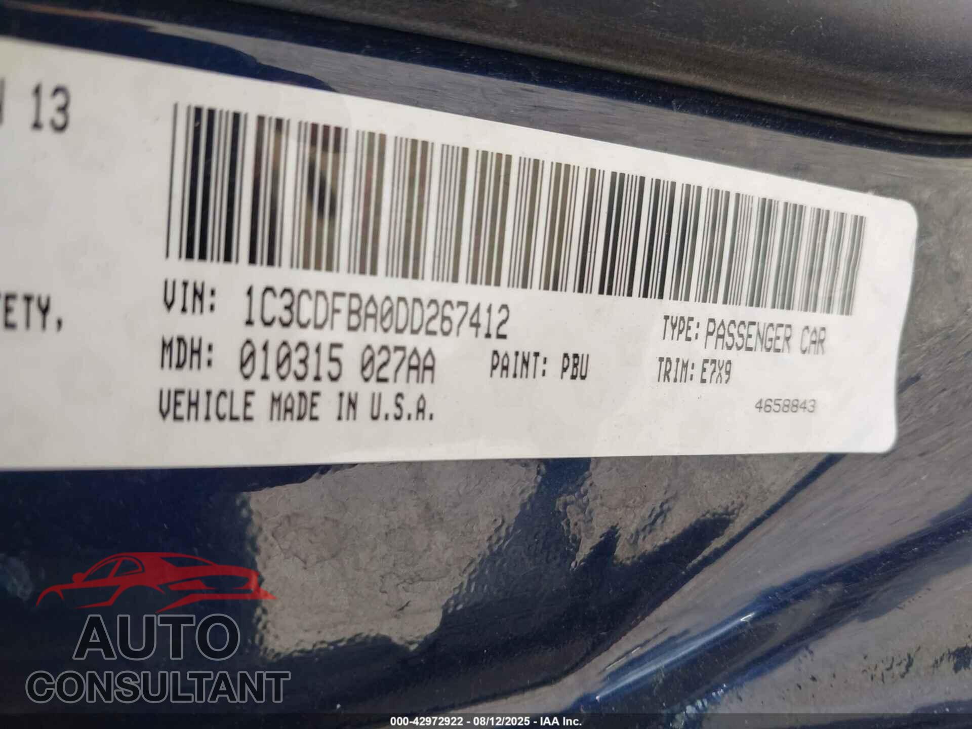 DODGE DART 2013 - 1C3CDFBA0DD267412