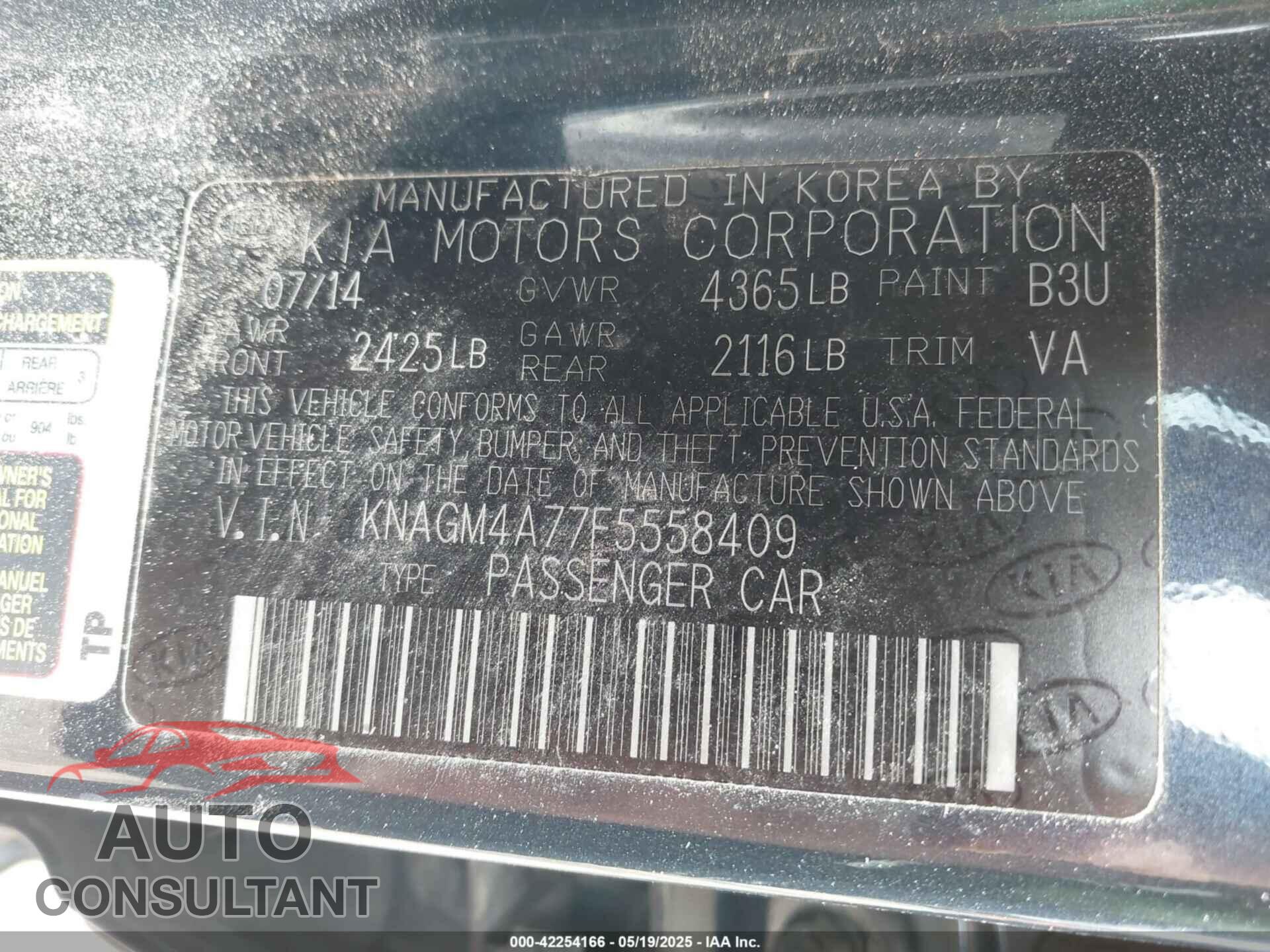 KIA OPTIMA 2015 - KNAGM4A77F5558409