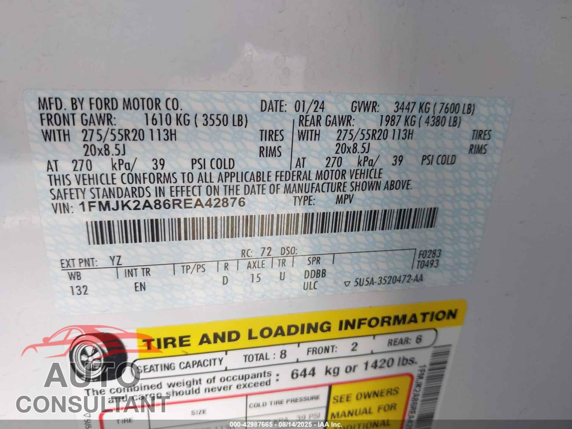 FORD EXPEDITION 2024 - 1FMJK2A86REA42876