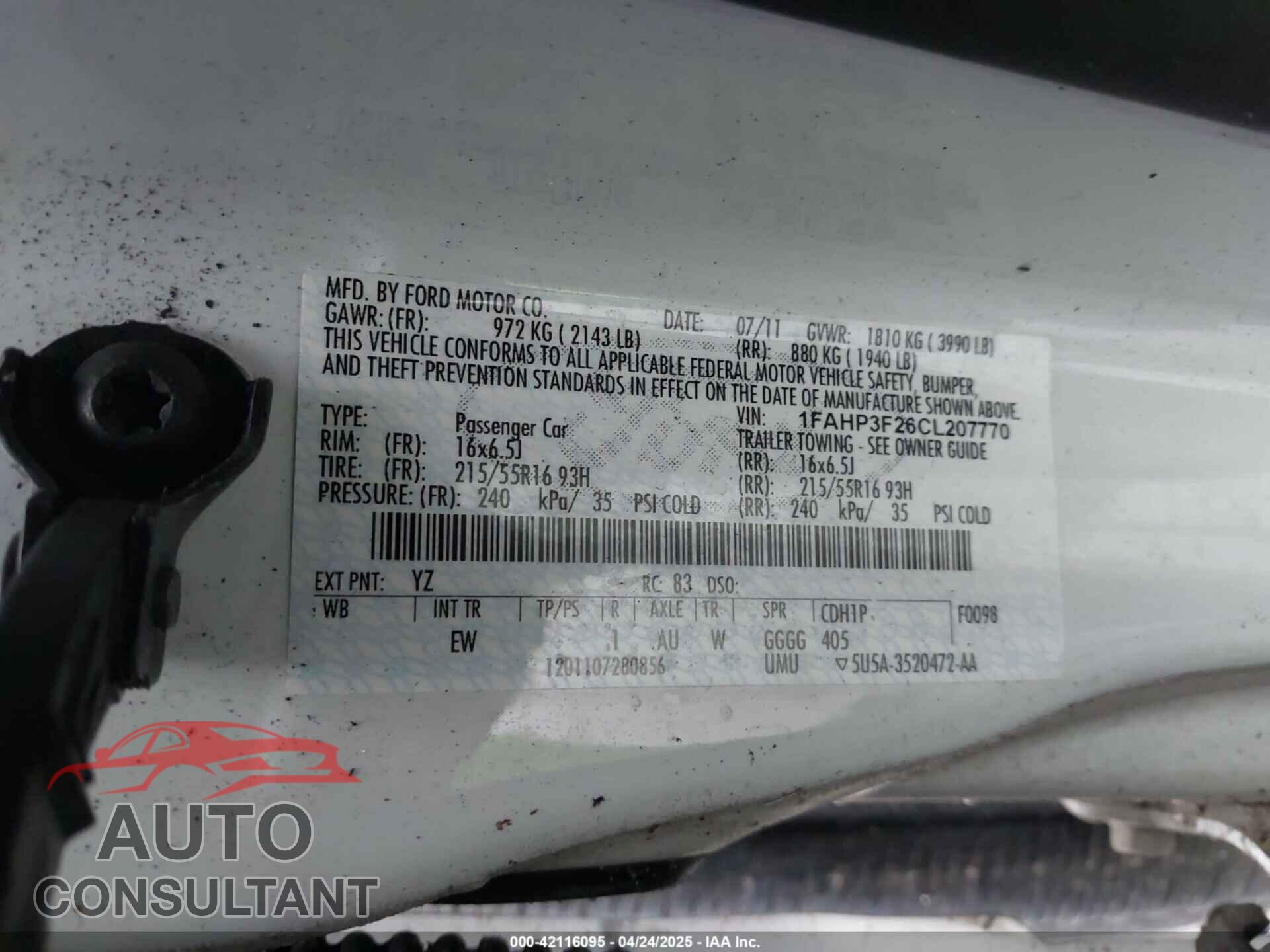 FORD FOCUS 2012 - 1FAHP3F26CL207770