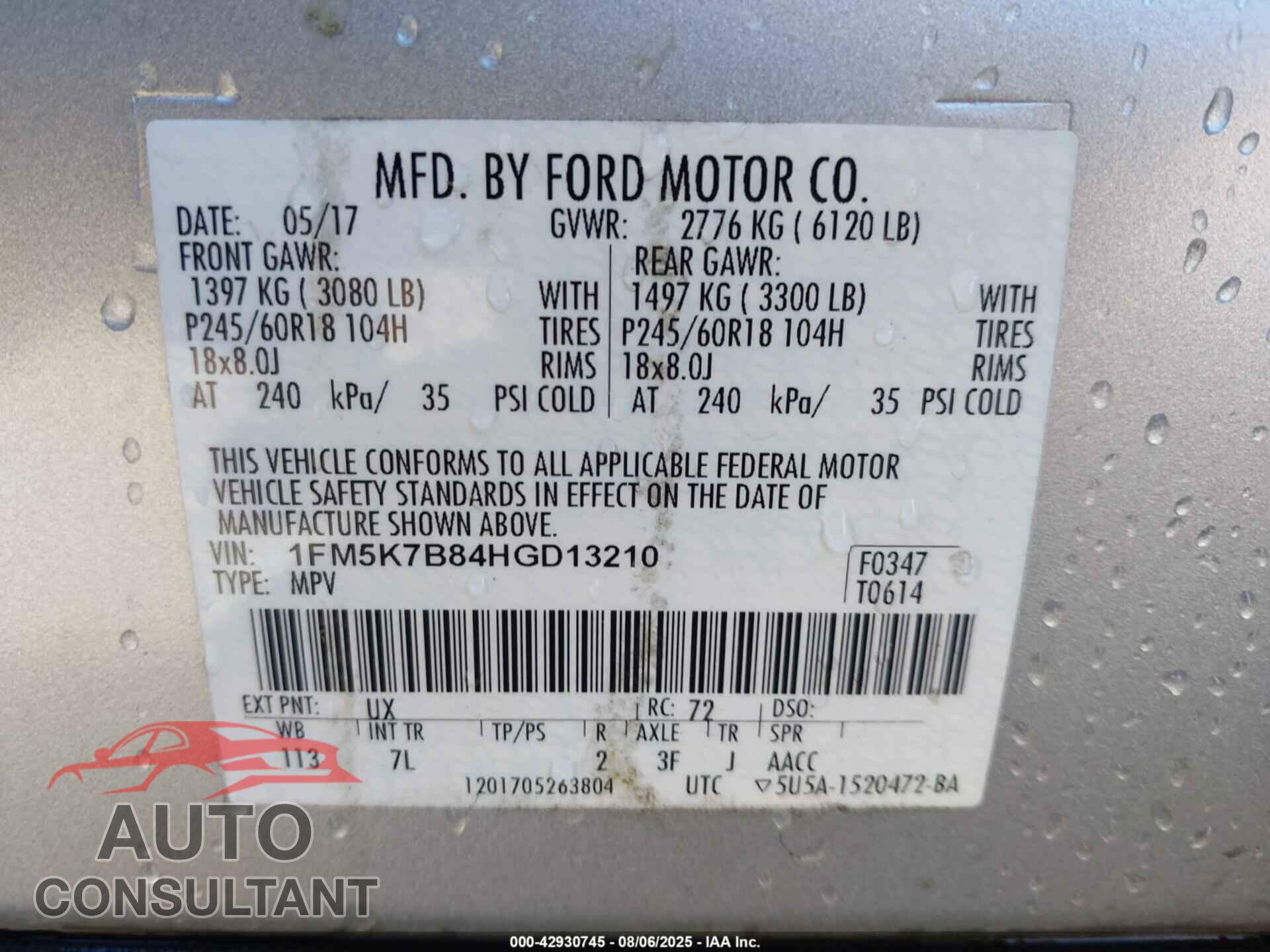FORD EXPLORER 2017 - 1FM5K7B84HGD13210