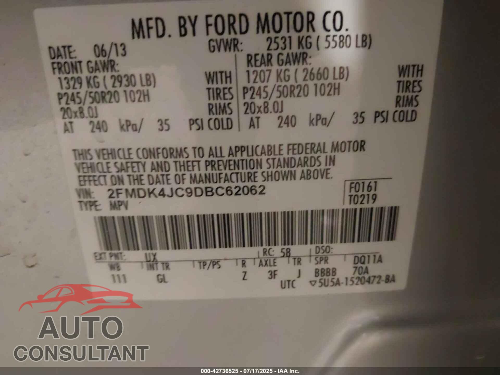 FORD EDGE 2013 - 2FMDK4JC9DBC62062