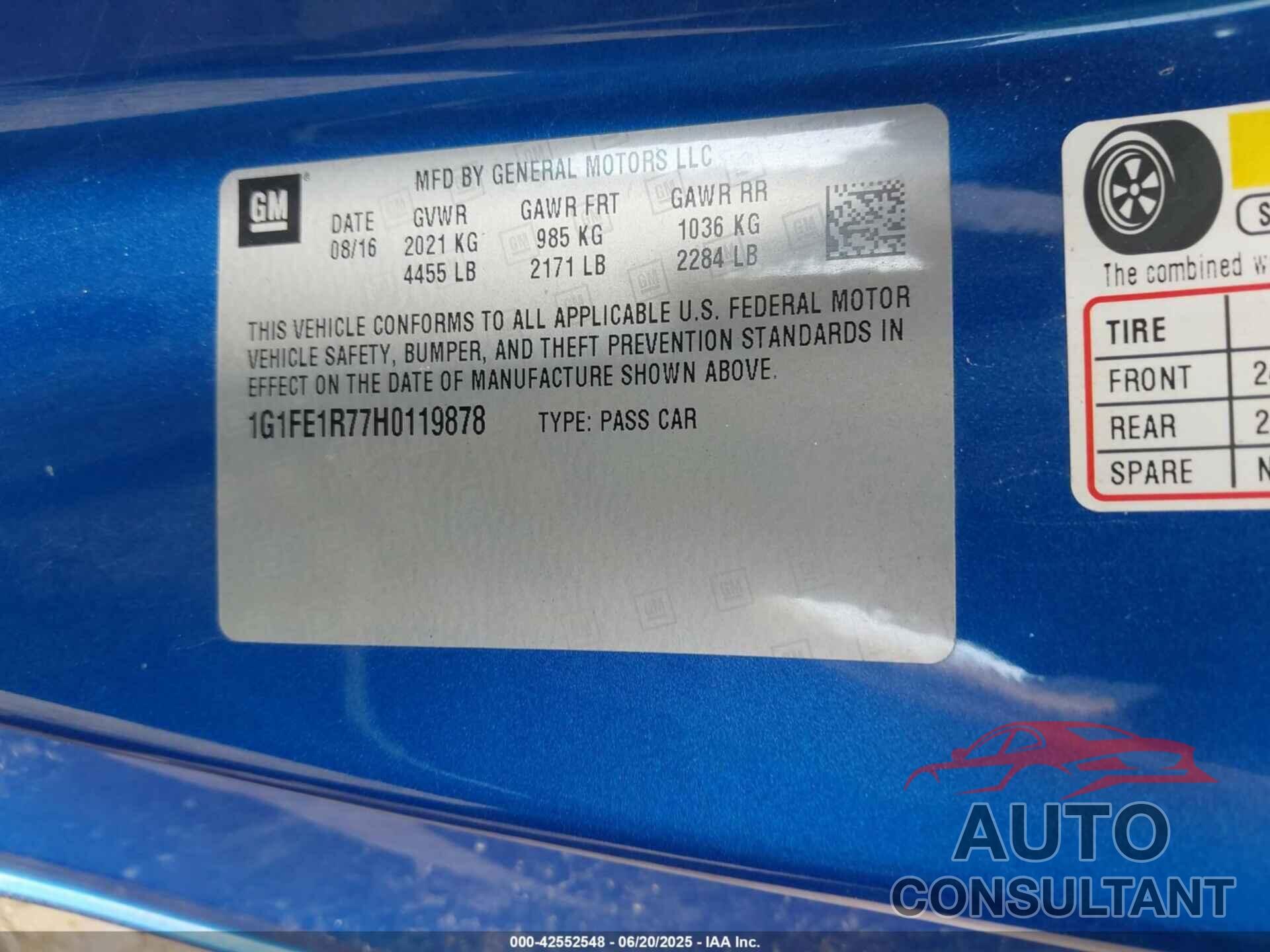 CHEVROLET CAMARO 2017 - 1G1FE1R77H0119878