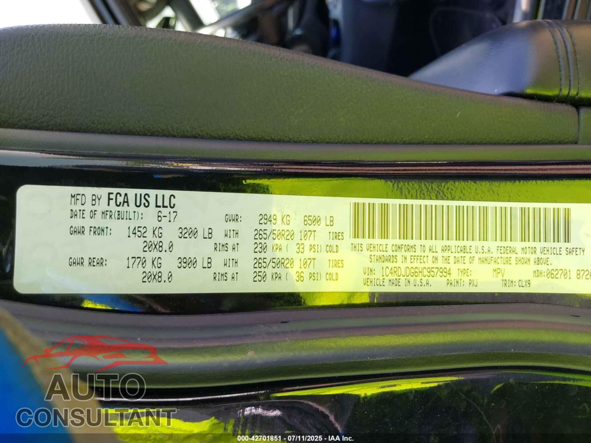 DODGE DURANGO 2017 - 1C4RDJDG6HC957994
