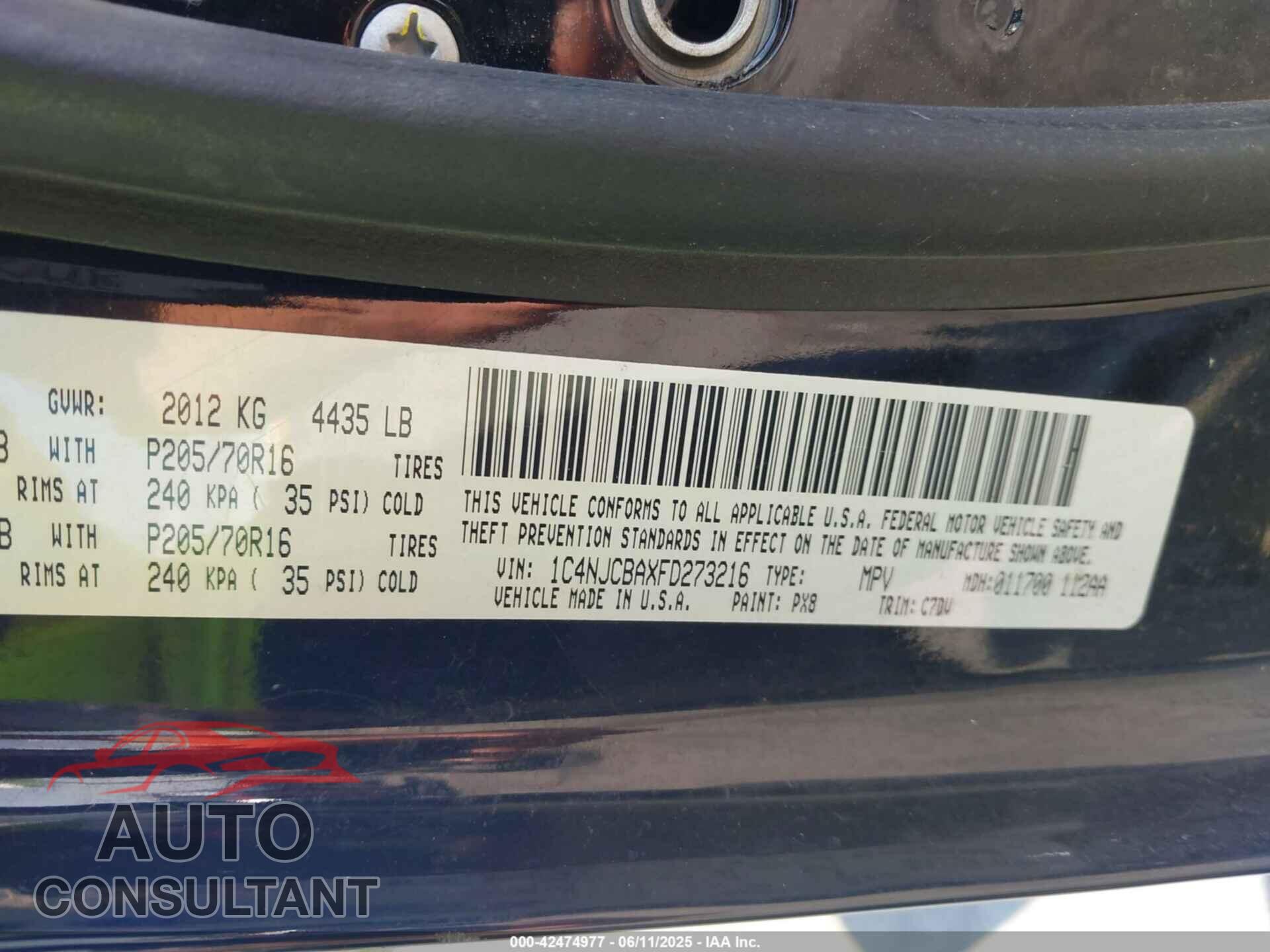 JEEP COMPASS 2015 - 1C4NJCBAXFD273216