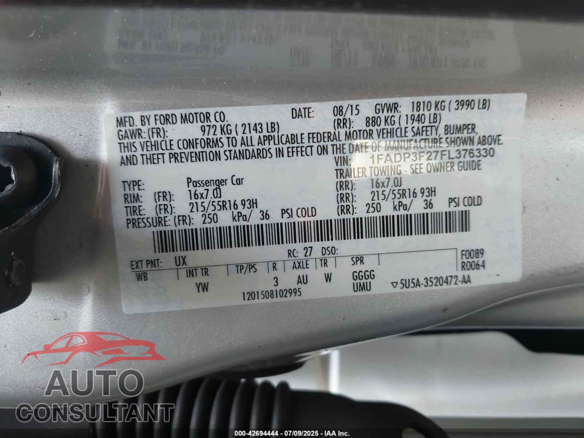 FORD FOCUS 2015 - 1FADP3F27FL376330