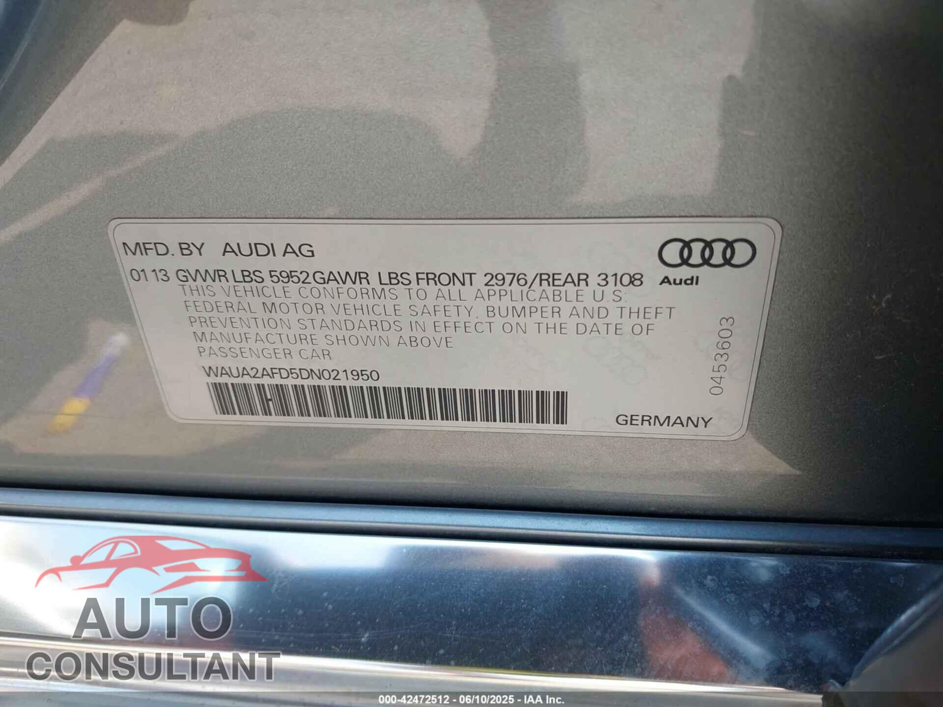 AUDI A8 2013 - WAUA2AFD5DN021950