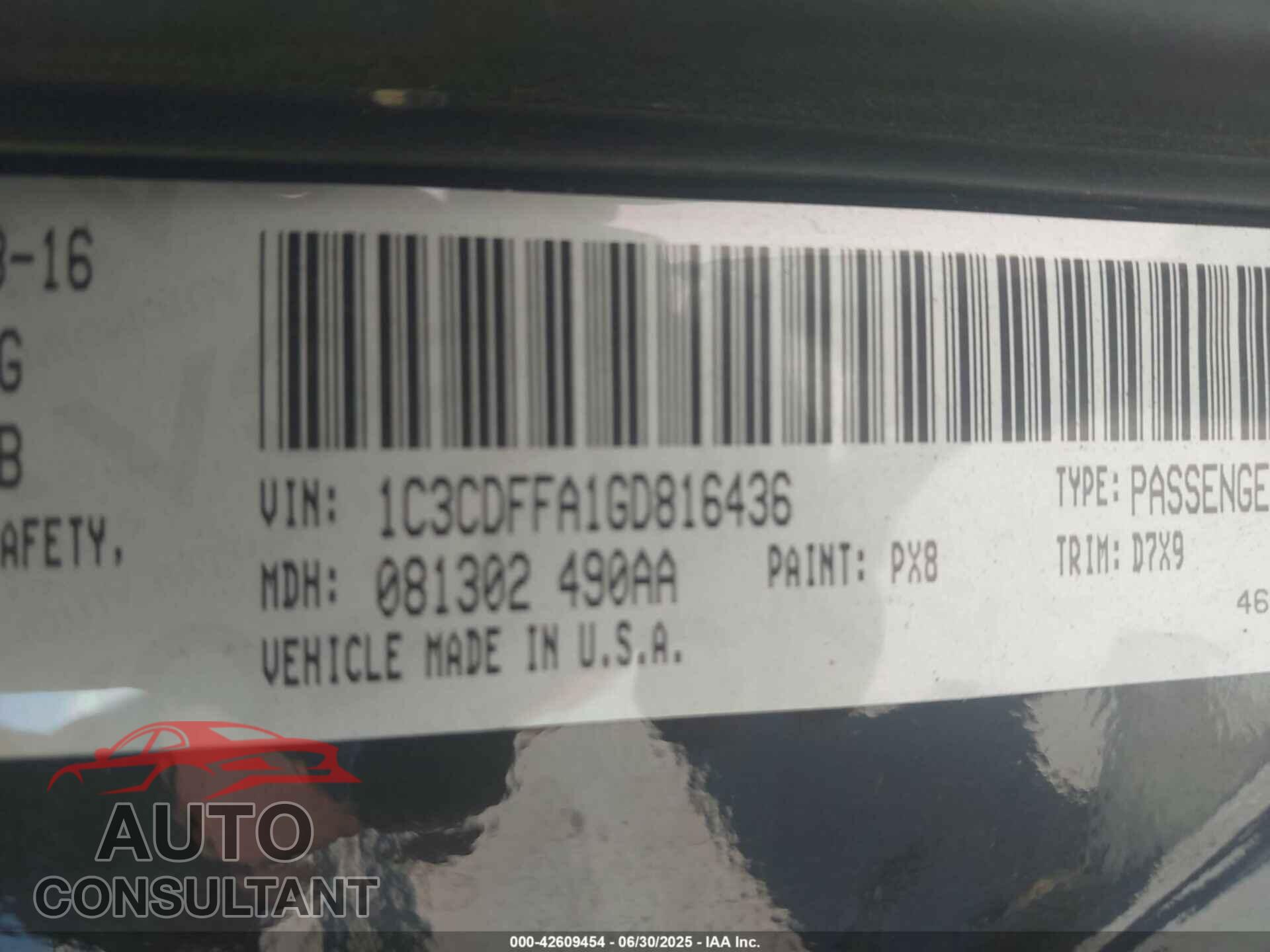 DODGE DART 2016 - 1C3CDFFA1GD816436