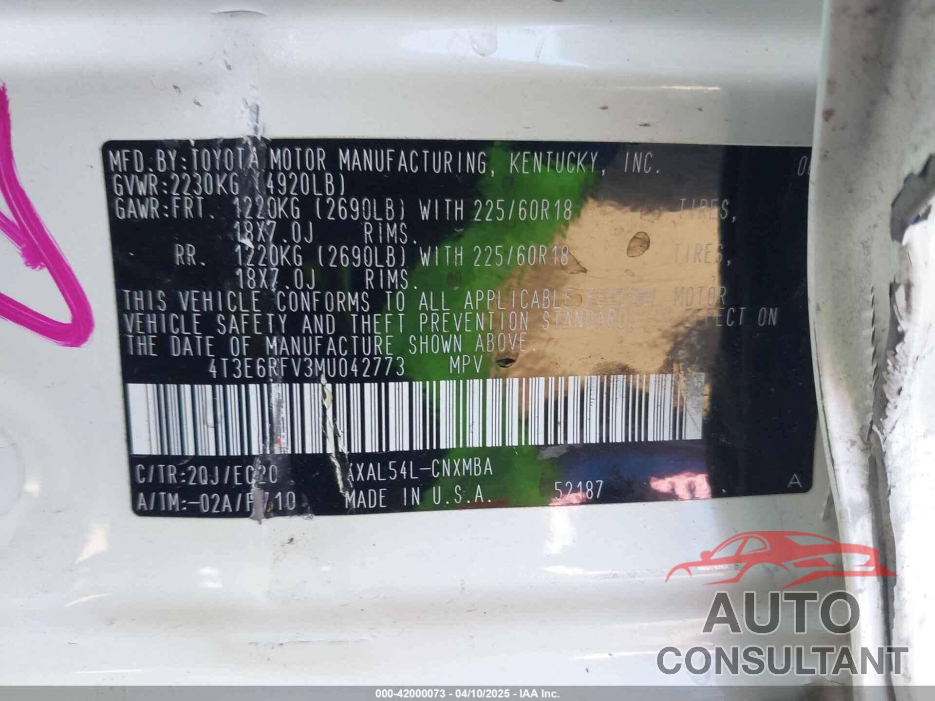 TOYOTA RAV4 HYBRID 2021 - 4T3E6RFV3MU042773