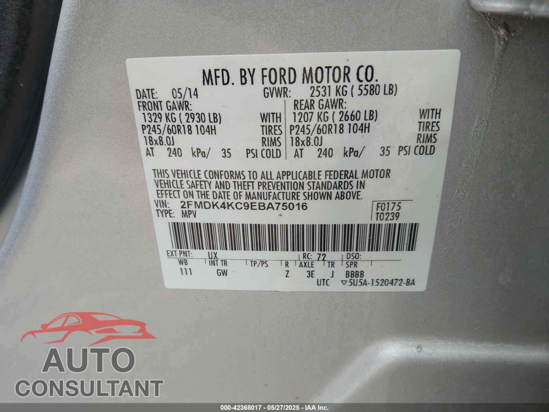 FORD EDGE 2014 - 2FMDK4KC9EBA75016