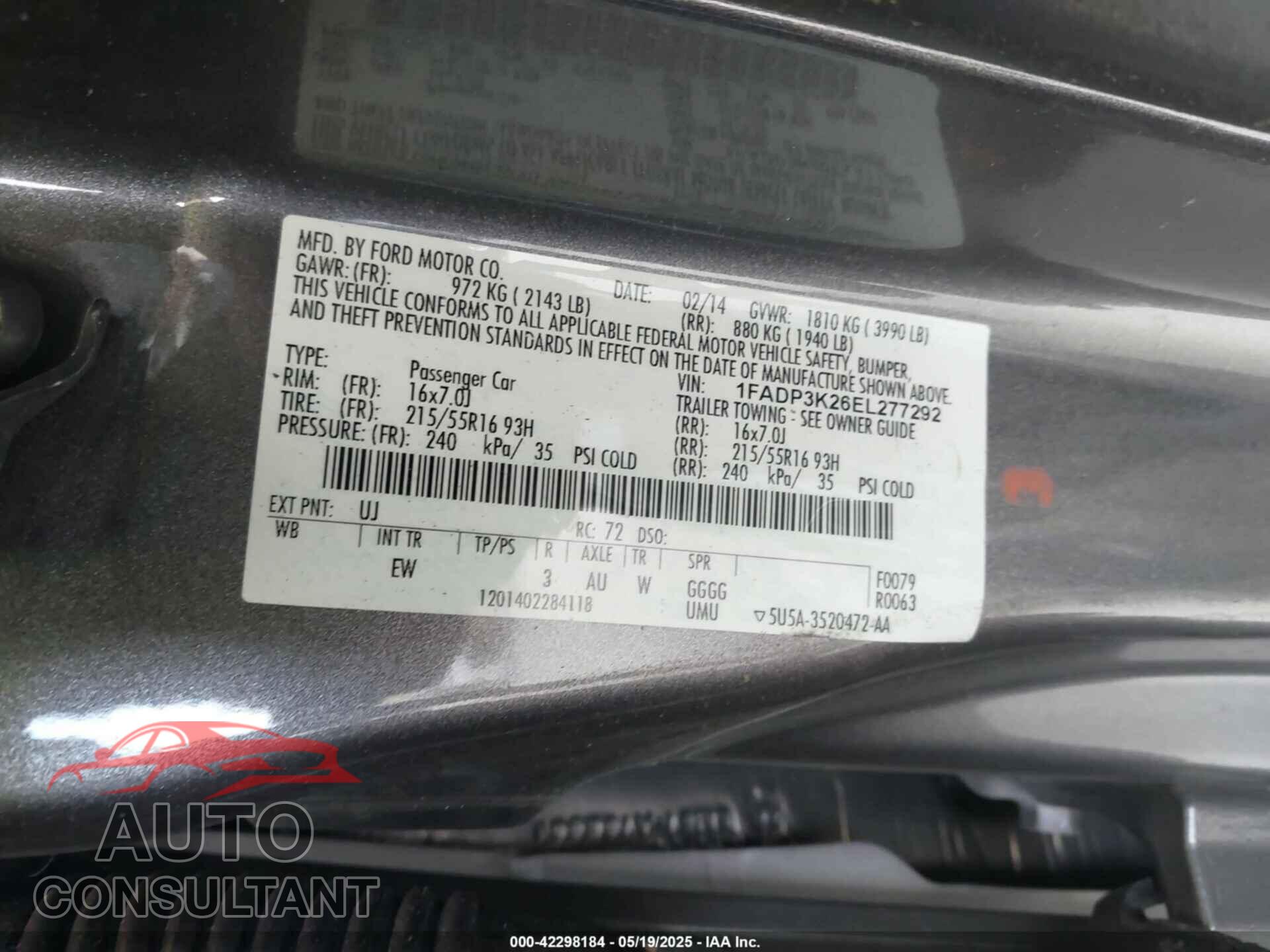 FORD FOCUS 2014 - 1FADP3K26EL277292