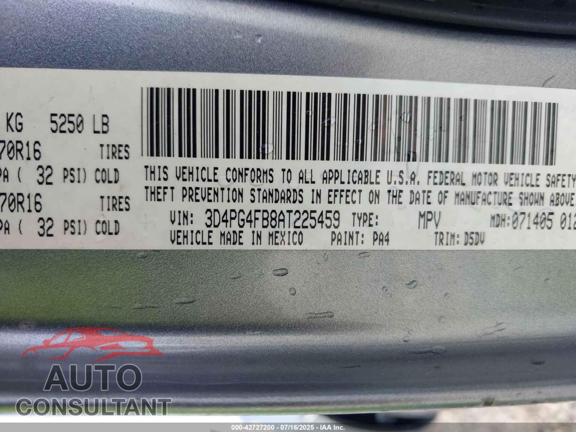 DODGE JOURNEY 2010 - 3D4PG4FB8AT225459