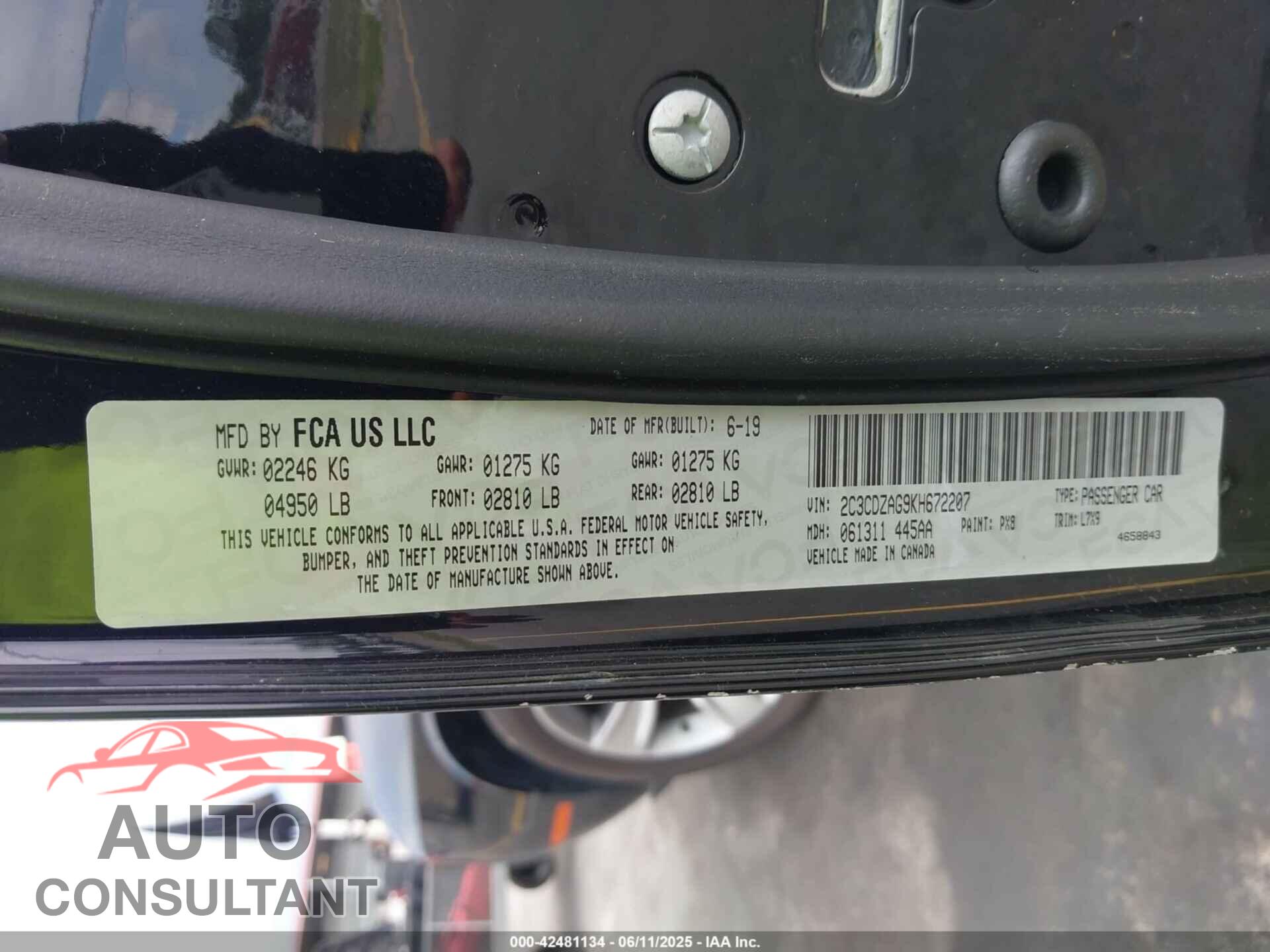 DODGE CHALLENGER 2019 - 2C3CDZAG9KH672207
