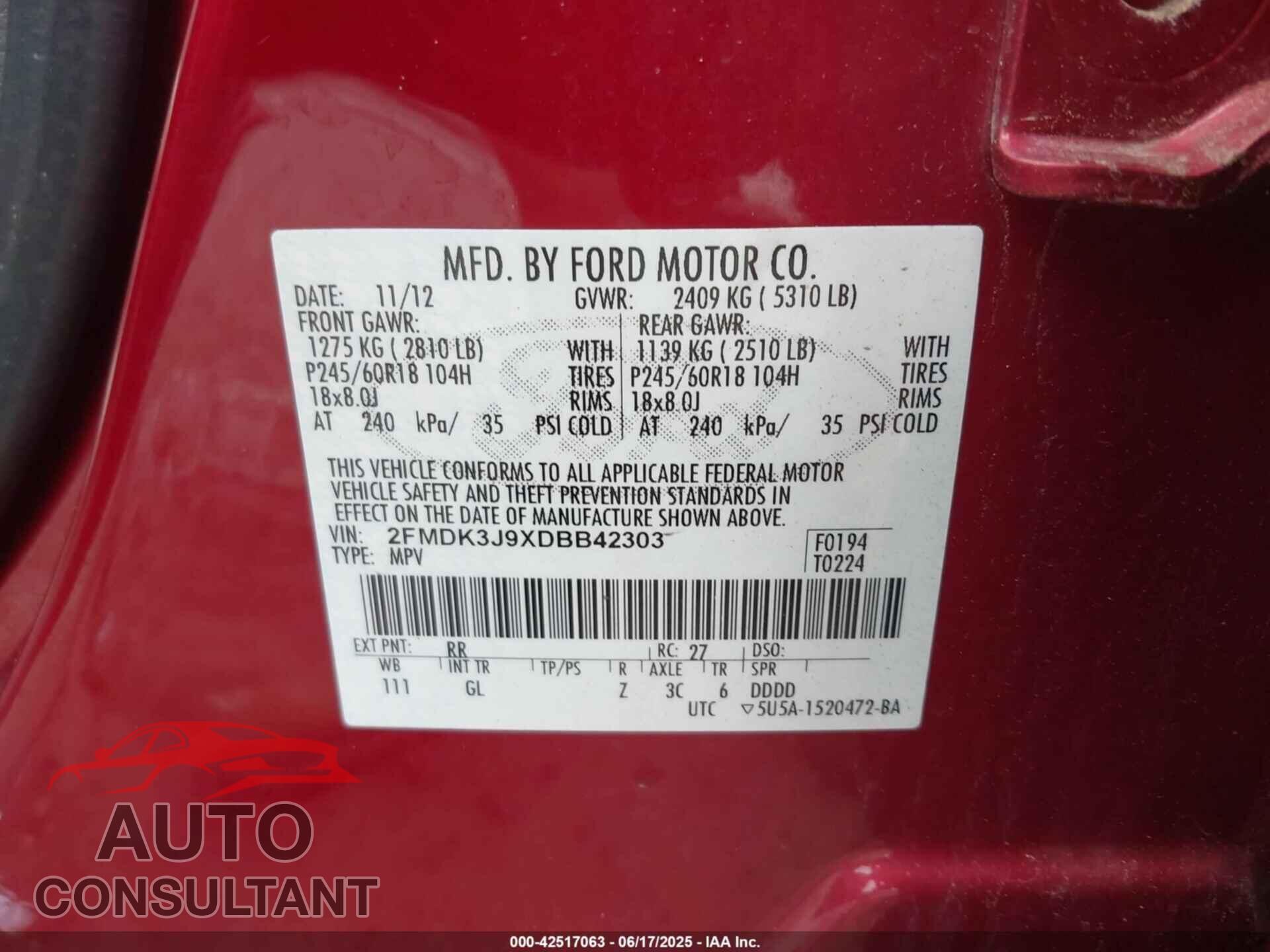 FORD EDGE 2013 - 2FMDK3J9XDBB42303
