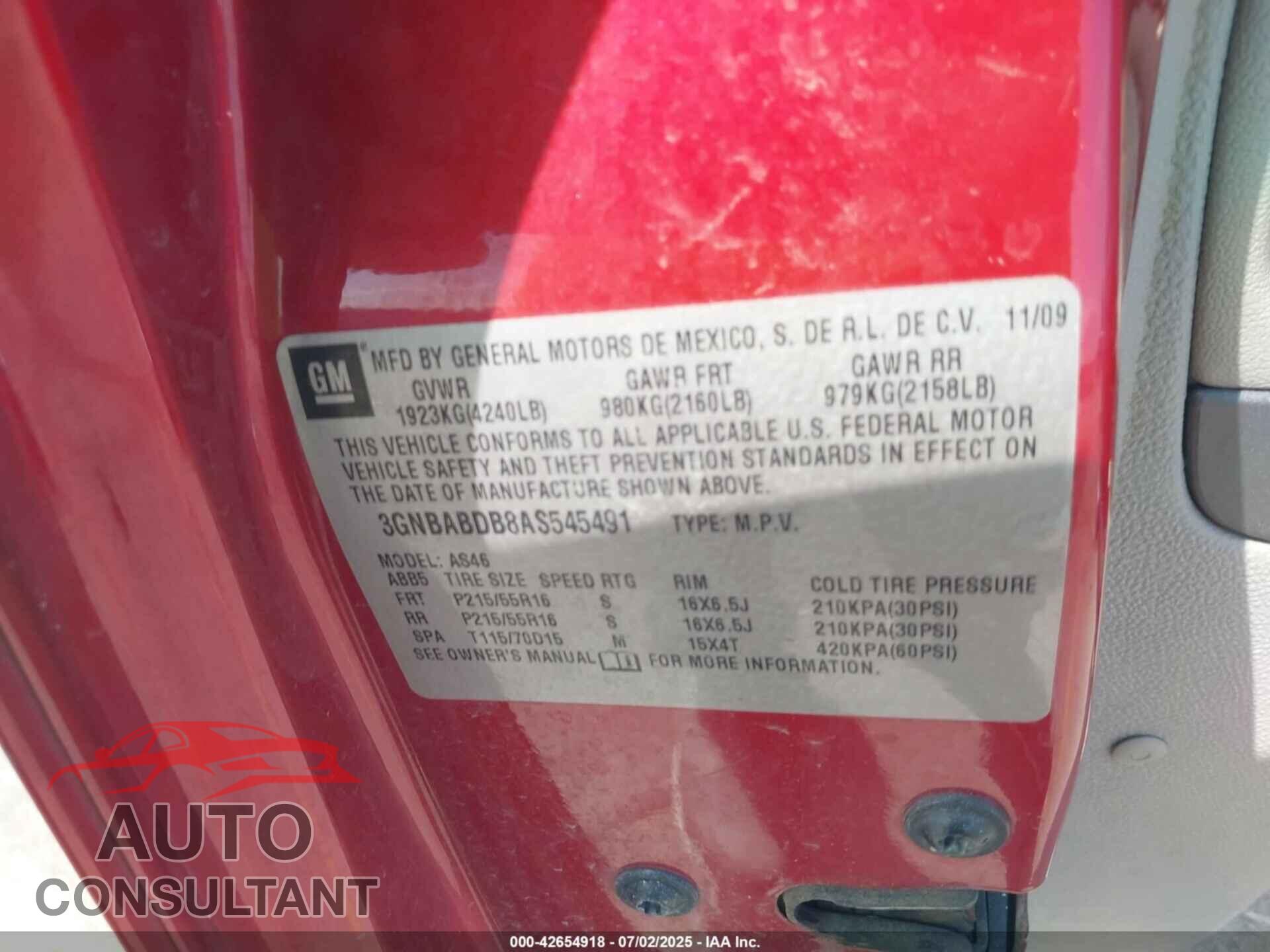 CHEVROLET HHR 2010 - 3GNBABDB8AS545491