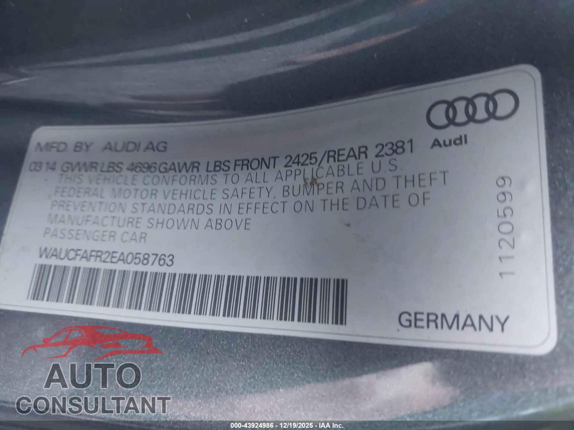 AUDI A5 2014 - WAUCFAFR2EA058763