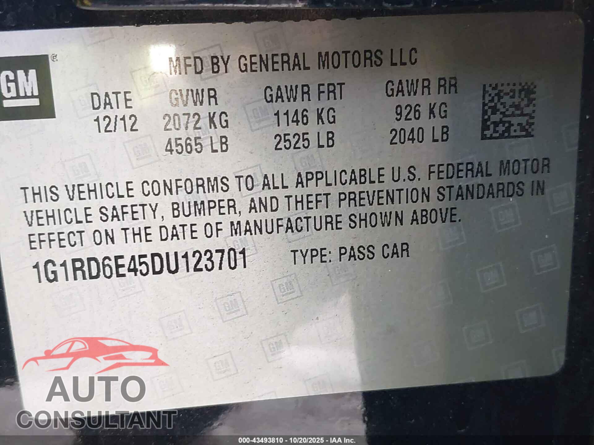 CHEVROLET VOLT 2013 - 1G1RD6E45DU123701