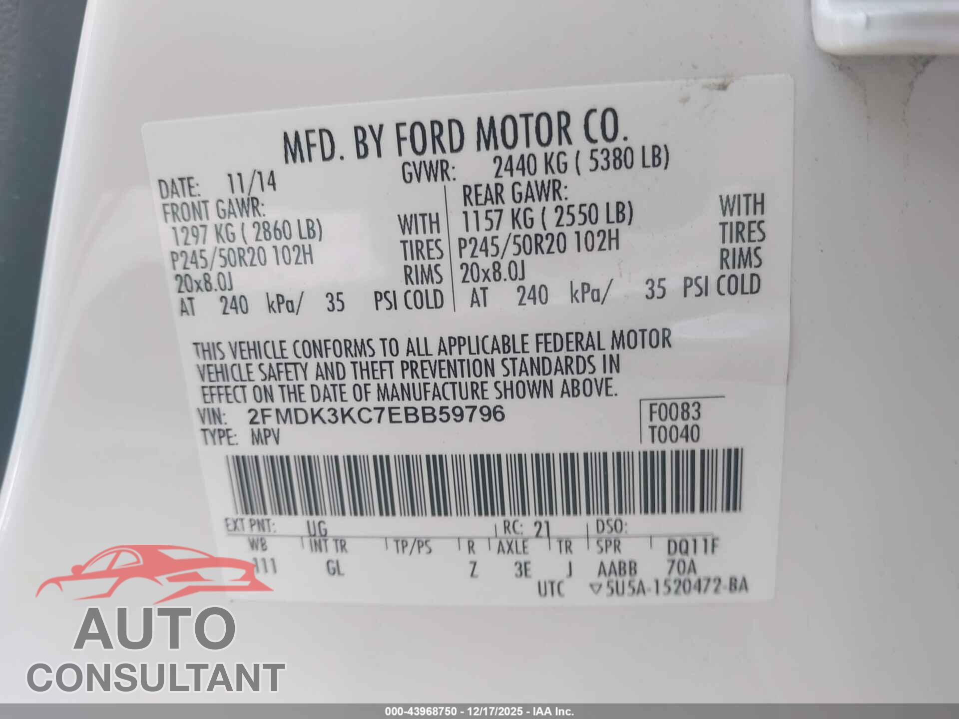 FORD EDGE 2014 - 2FMDK3KC7EBB59796