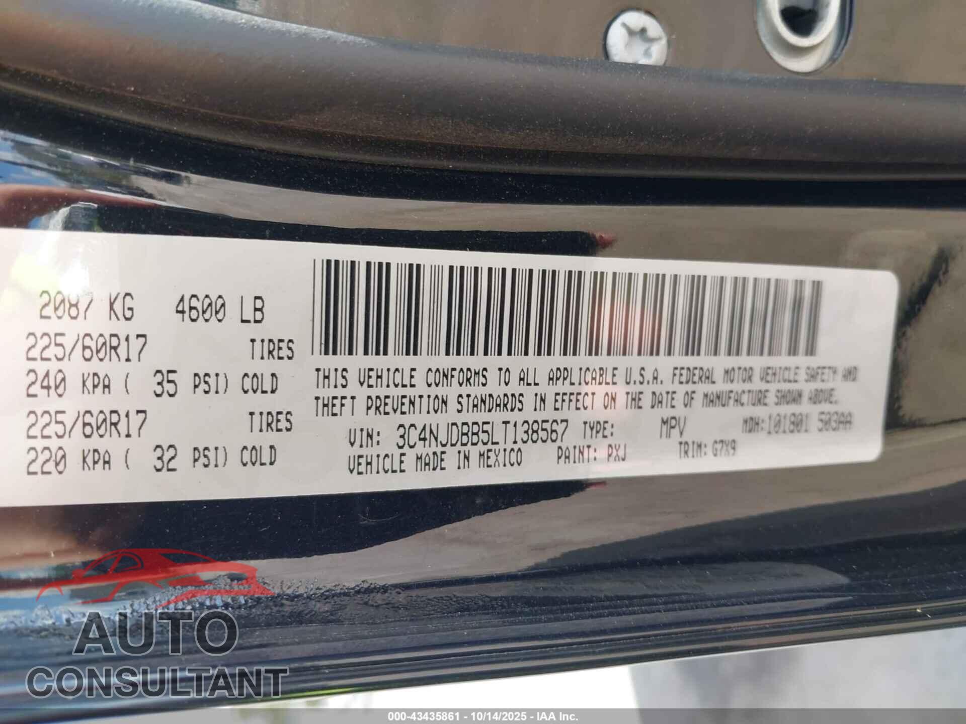 JEEP COMPASS 2020 - 3C4NJDBB5LT138567