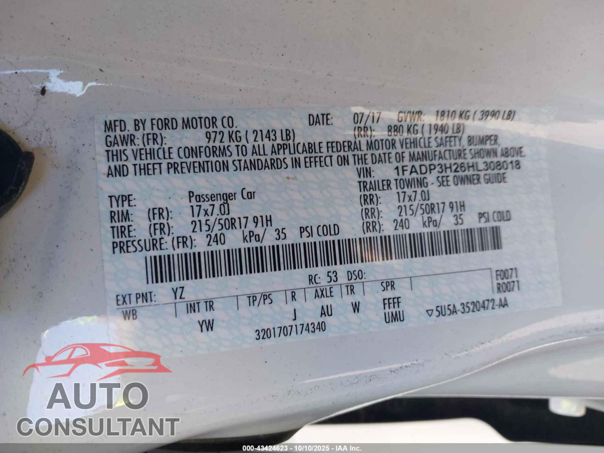 FORD FOCUS 2017 - 1FADP3H26HL308018