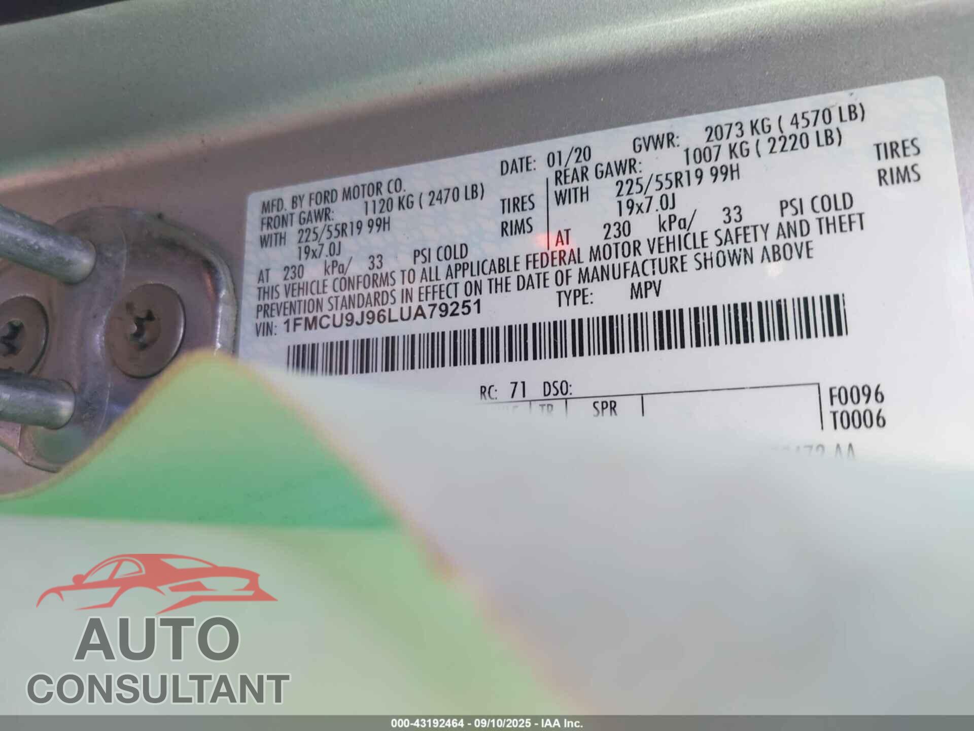 FORD ESCAPE 2020 - 1FMCU9J96LUA79251