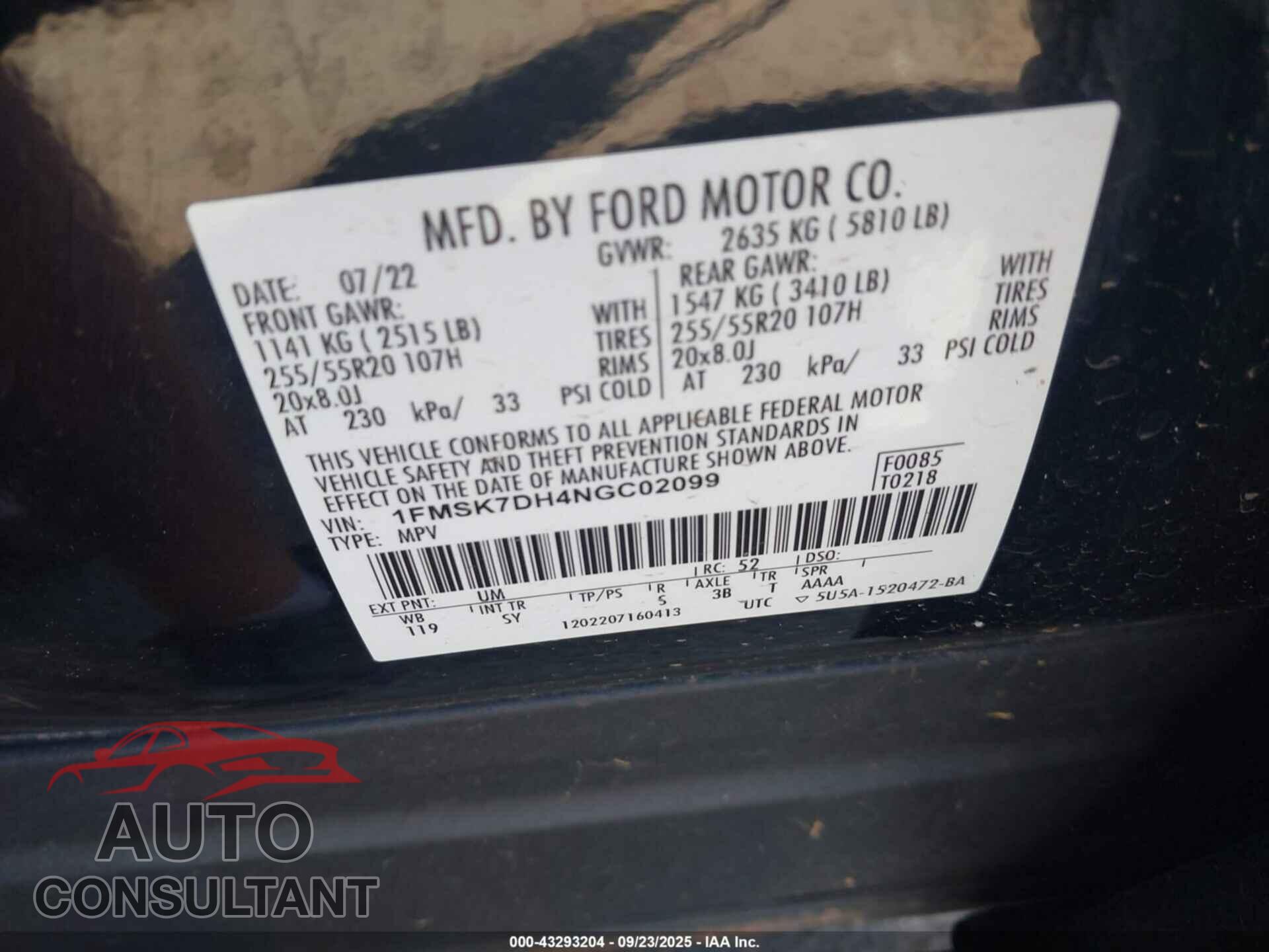 FORD EXPLORER 2022 - 1FMSK7DH4NGC02099