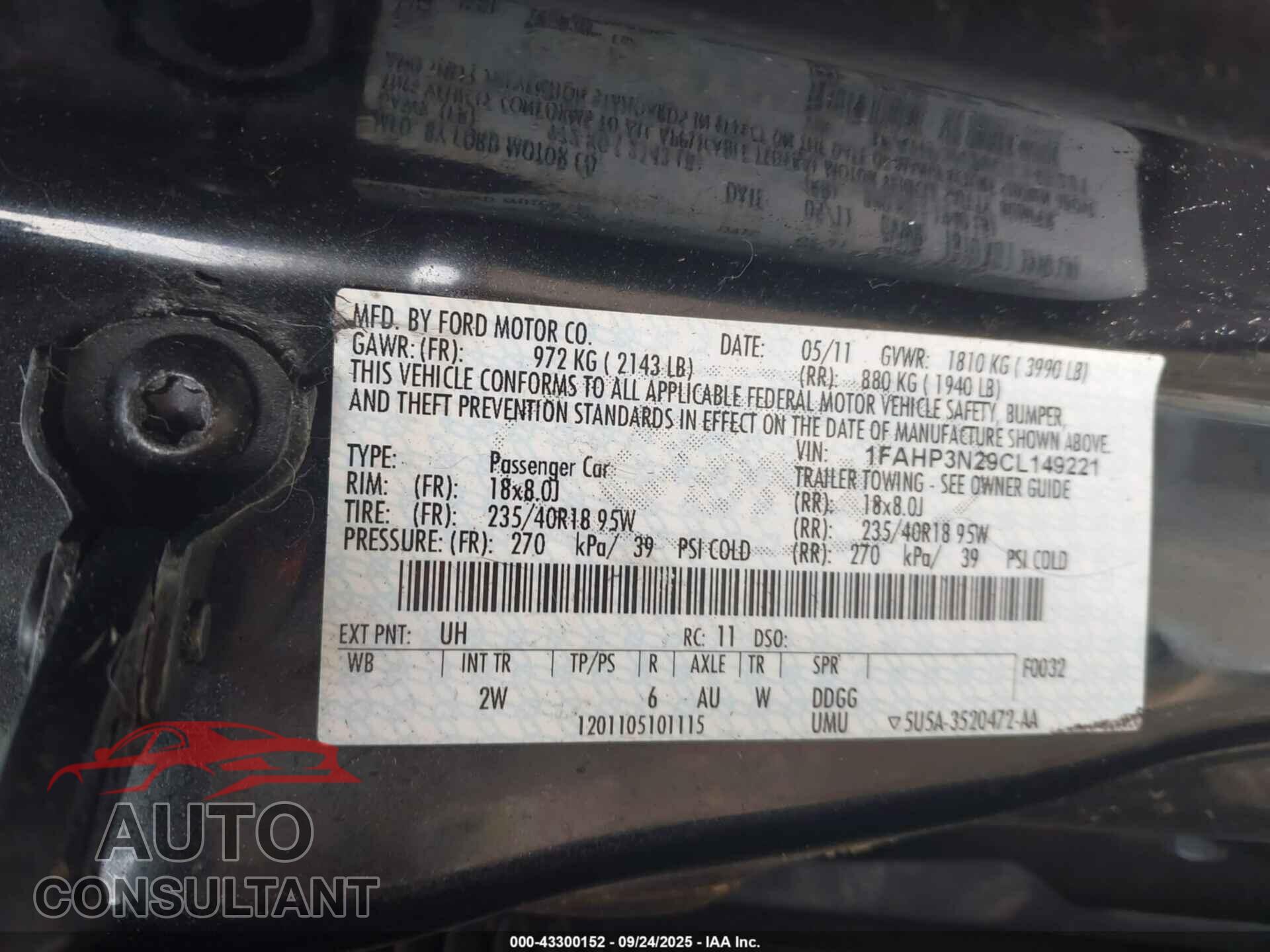 FORD FOCUS 2012 - 1FAHP3N29CL149221