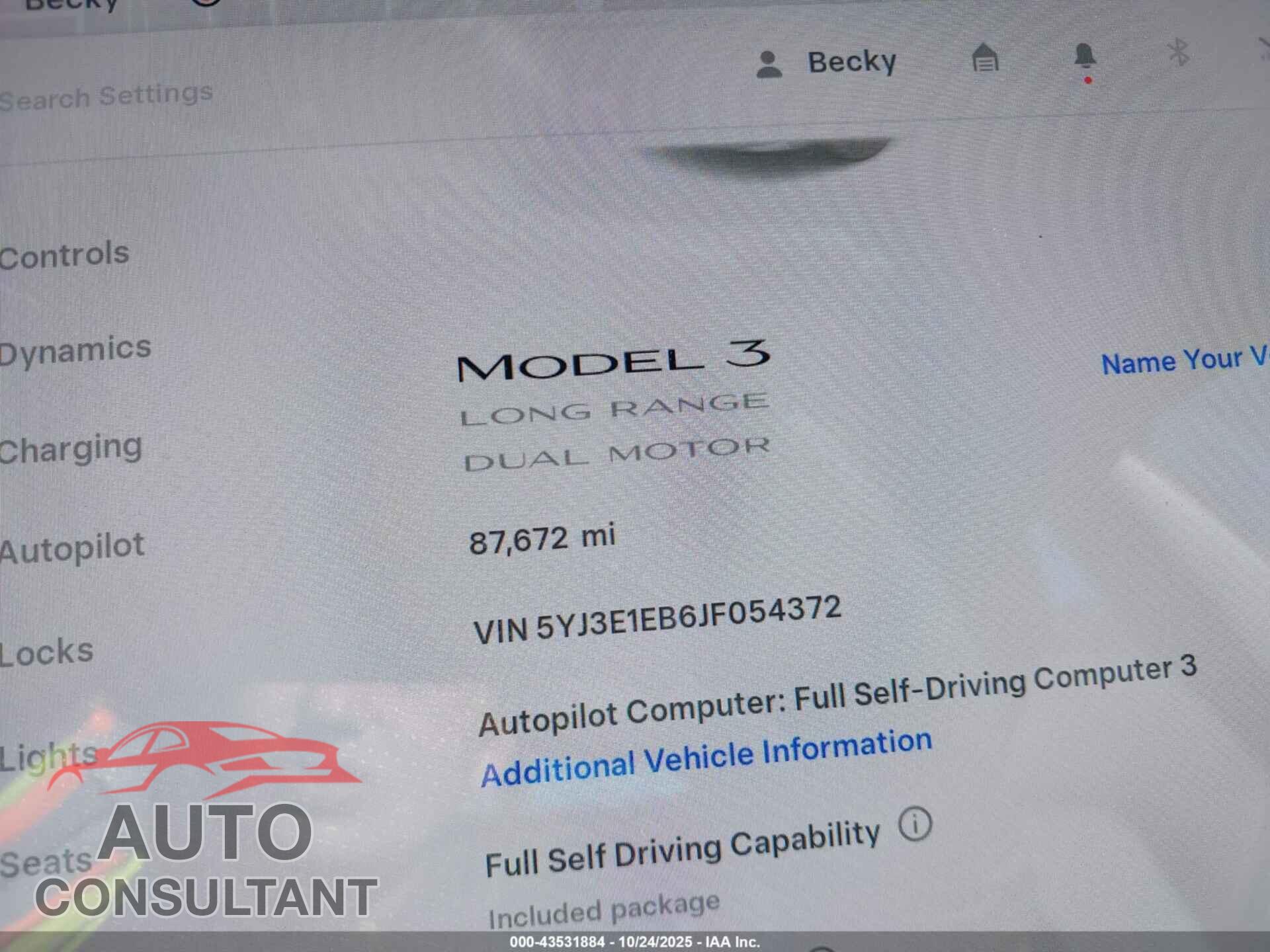 TESLA MODEL 3 2018 - 5YJ3E1EB6JF054372