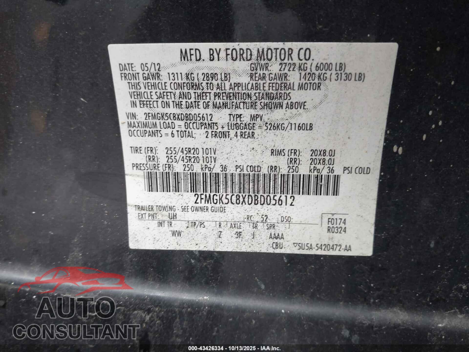 FORD FLEX 2013 - 2FMGK5C8XDBD05612