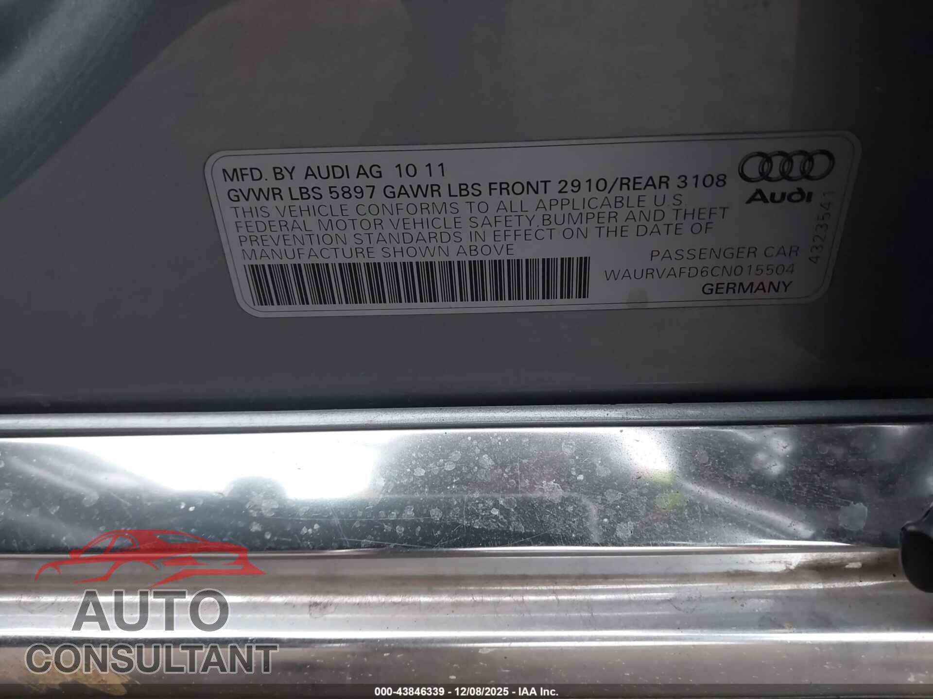 AUDI A8 L 2012 - WAURVAFD6CN015504