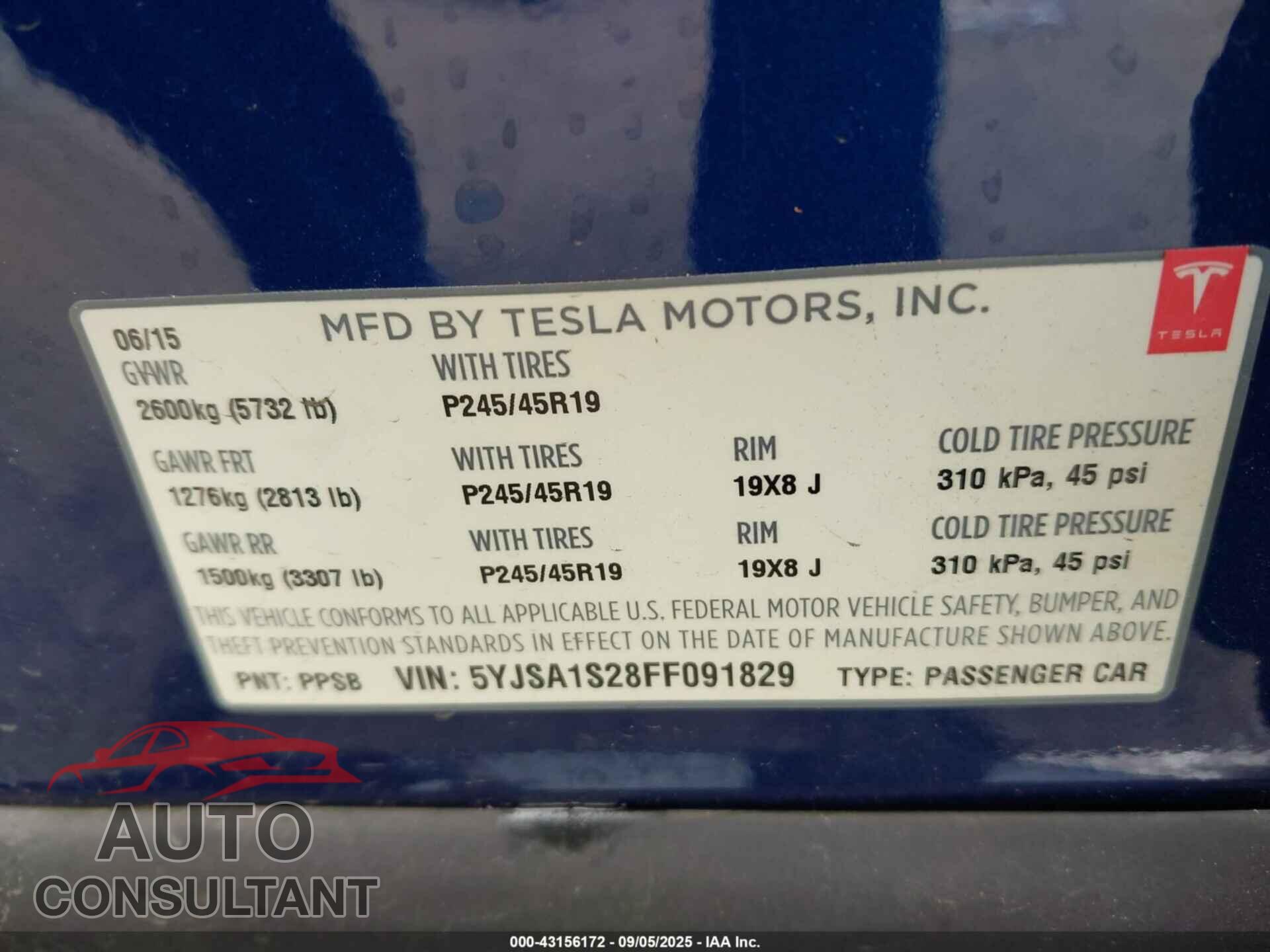 TESLA MODEL S 2015 - 5YJSA1S28FF091829
