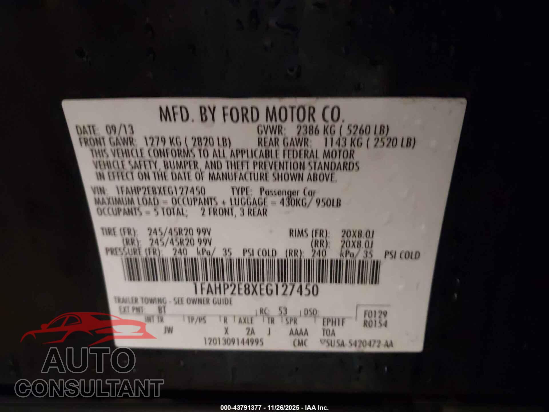 FORD TAURUS 2014 - 1FAHP2E8XEG127450
