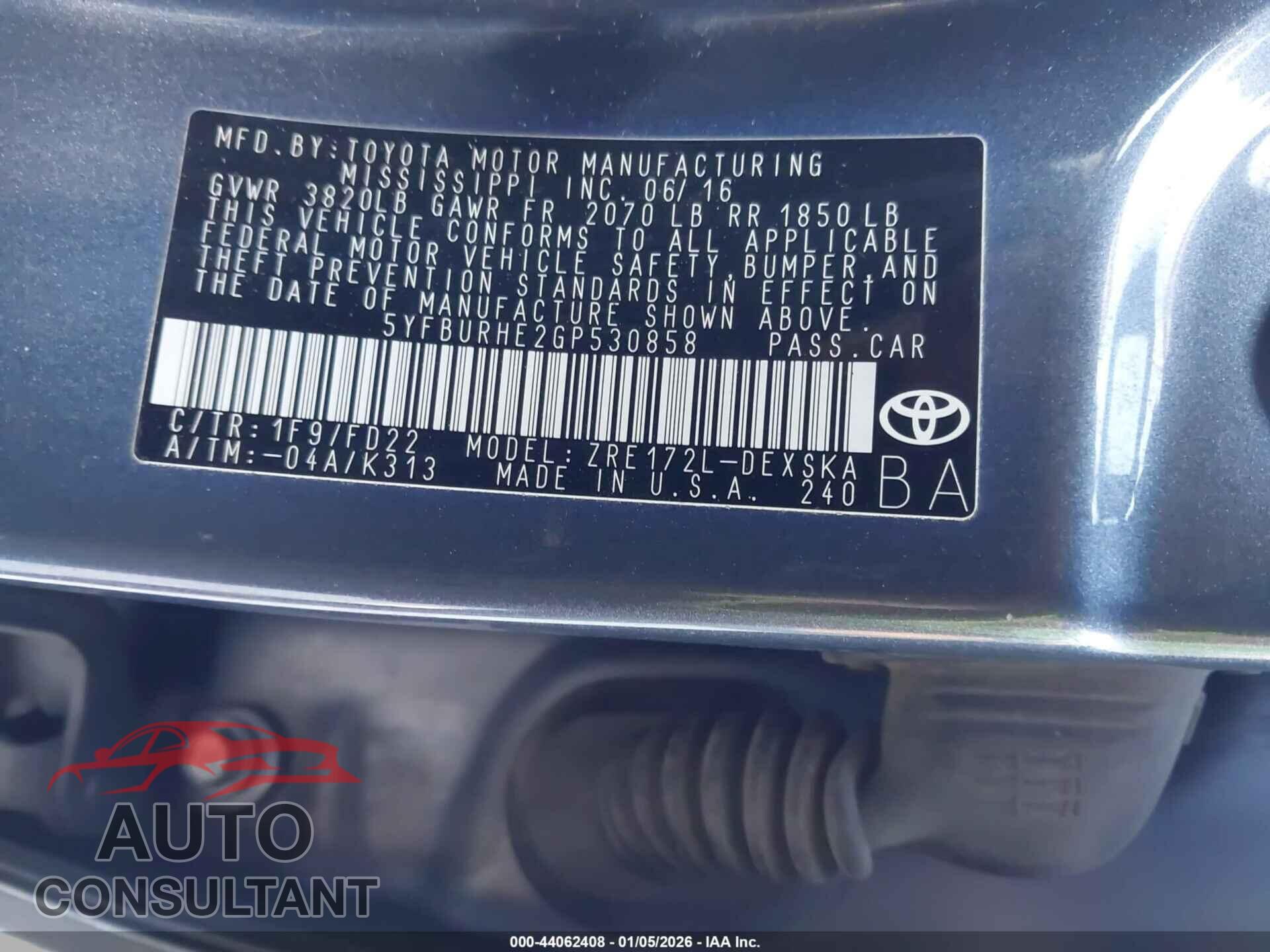 TOYOTA COROLLA 2016 - 5YFBURHE2GP530858