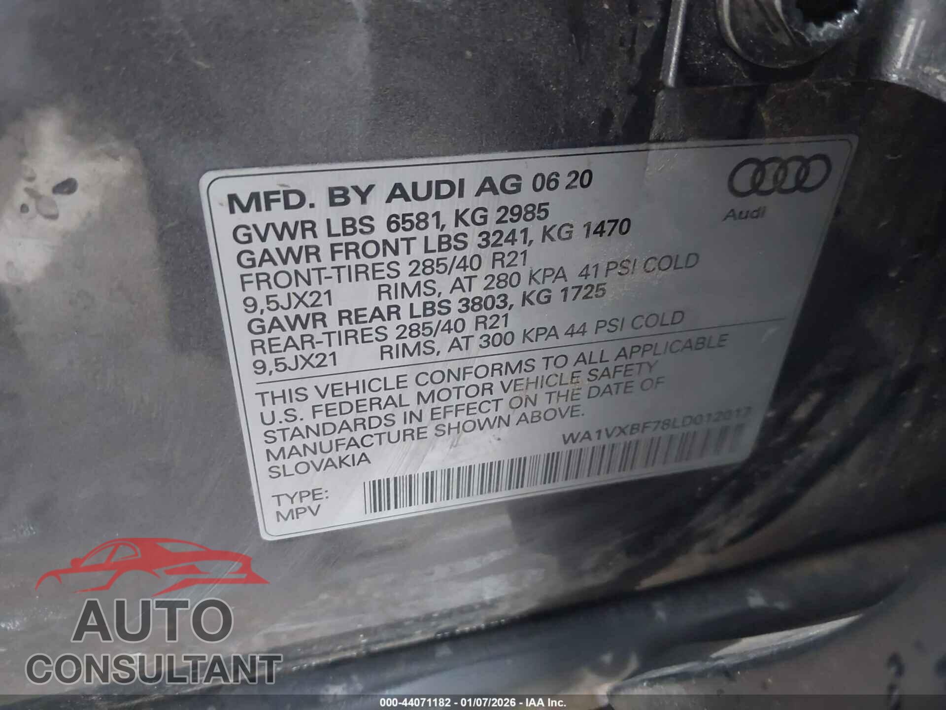 AUDI Q7 2020 - WA1VXBF78LD012017