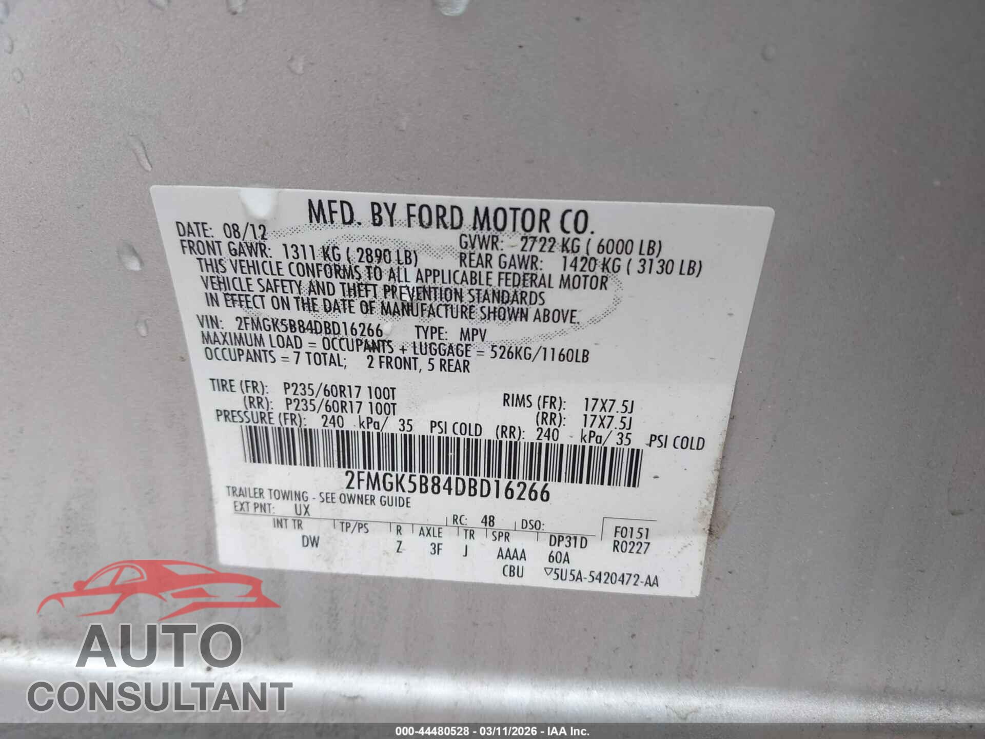 FORD FLEX 2013 - 2FMGK5B84DBD16266