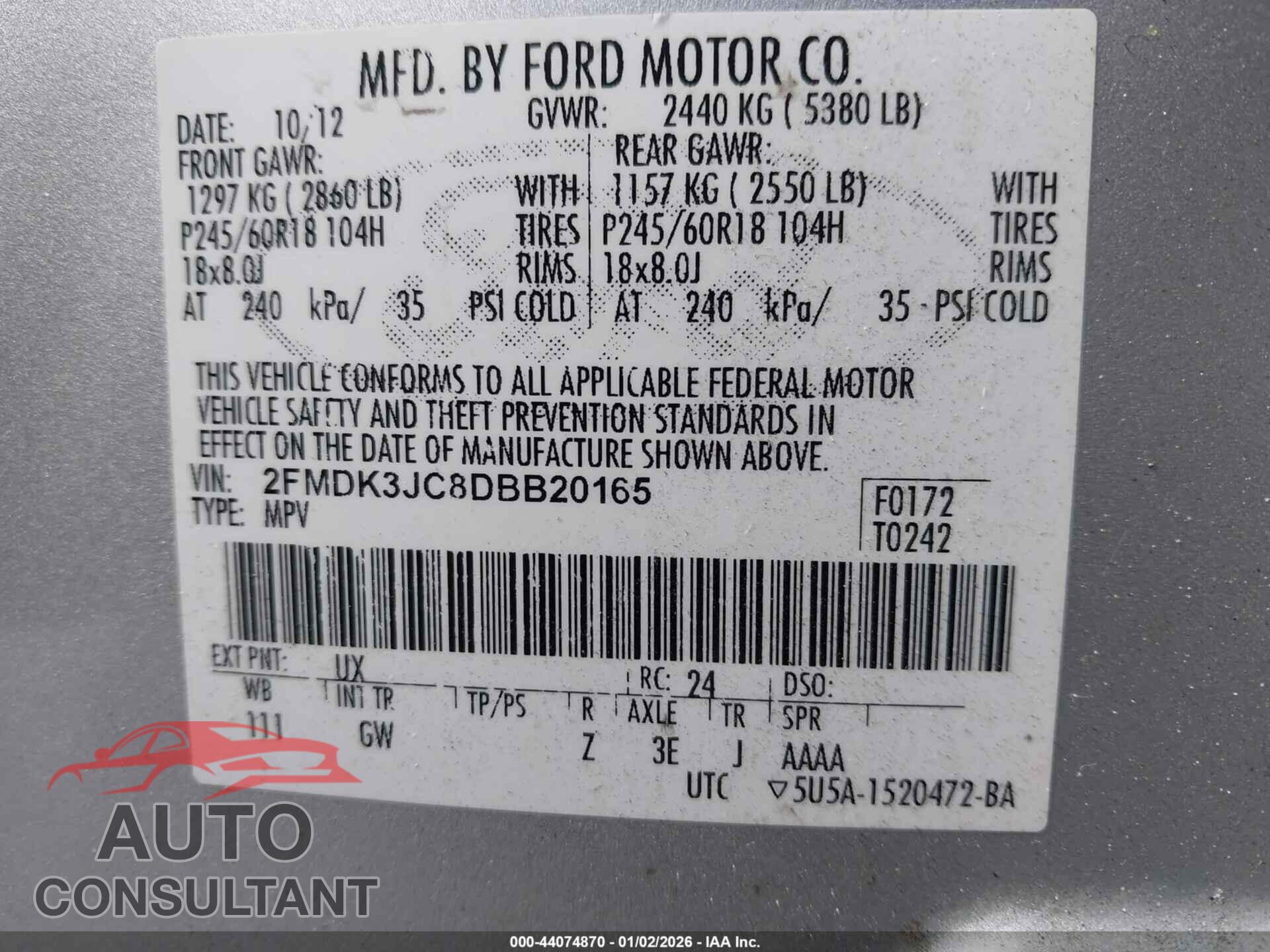 FORD EDGE 2013 - 2FMDK3JC8DBB20165