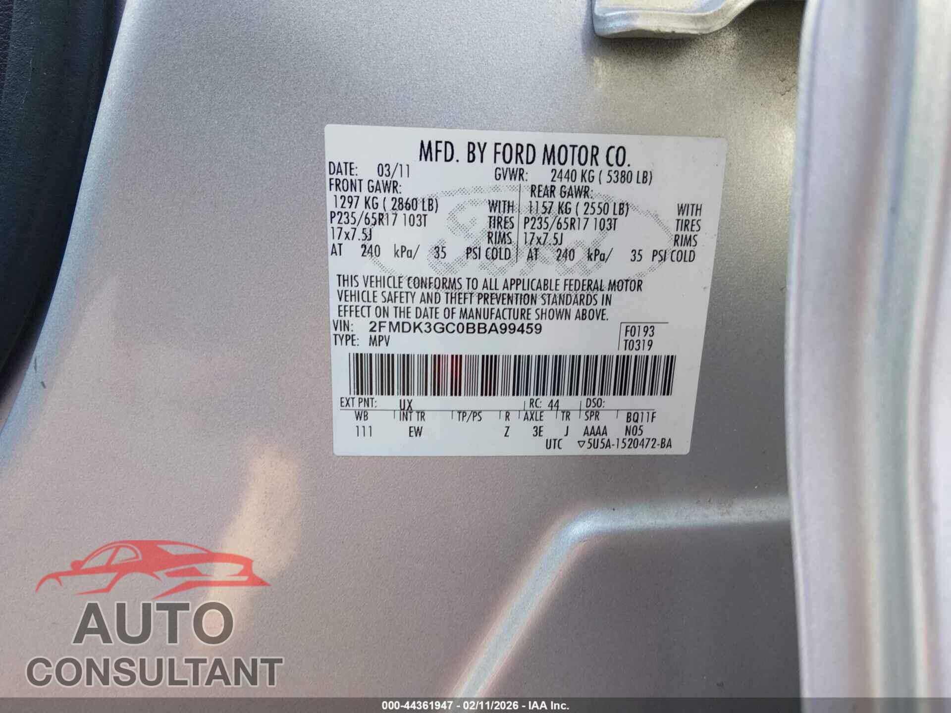 FORD EDGE 2011 - 2FMDK3GC0BBA99459