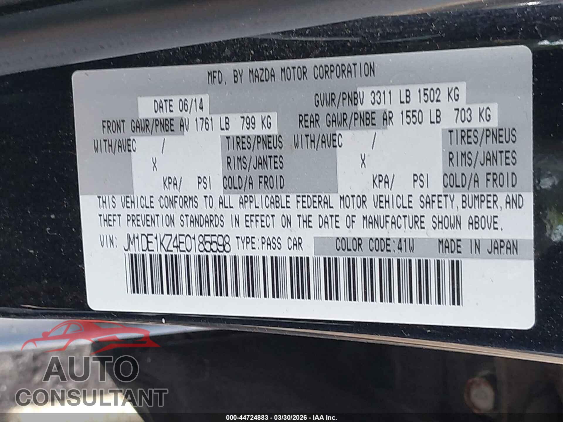 MAZDA MAZDA2 2014 - JM1DE1KZ4E0185598