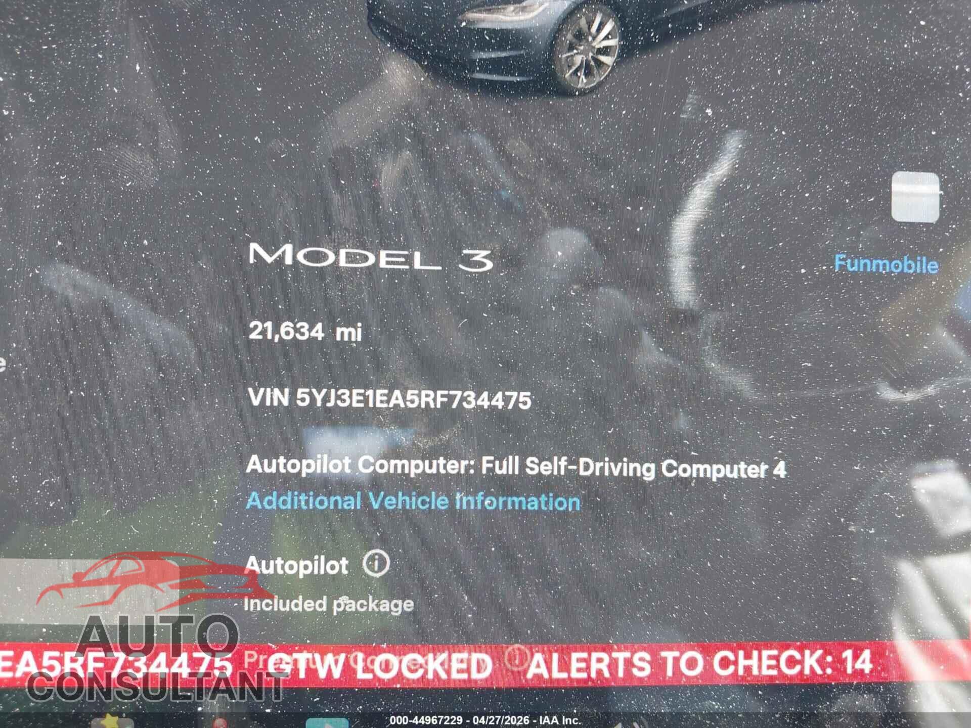 TESLA MODEL 3 2024 - 5YJ3E1EA5RF734475
