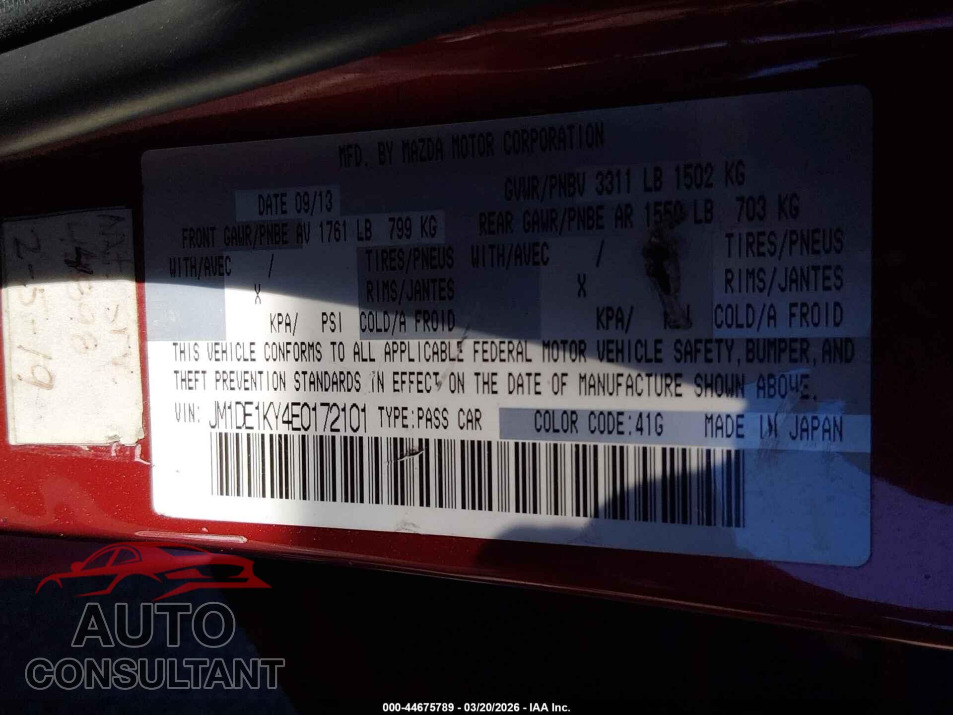 MAZDA MAZDA2 2014 - JM1DE1KY4E0172101